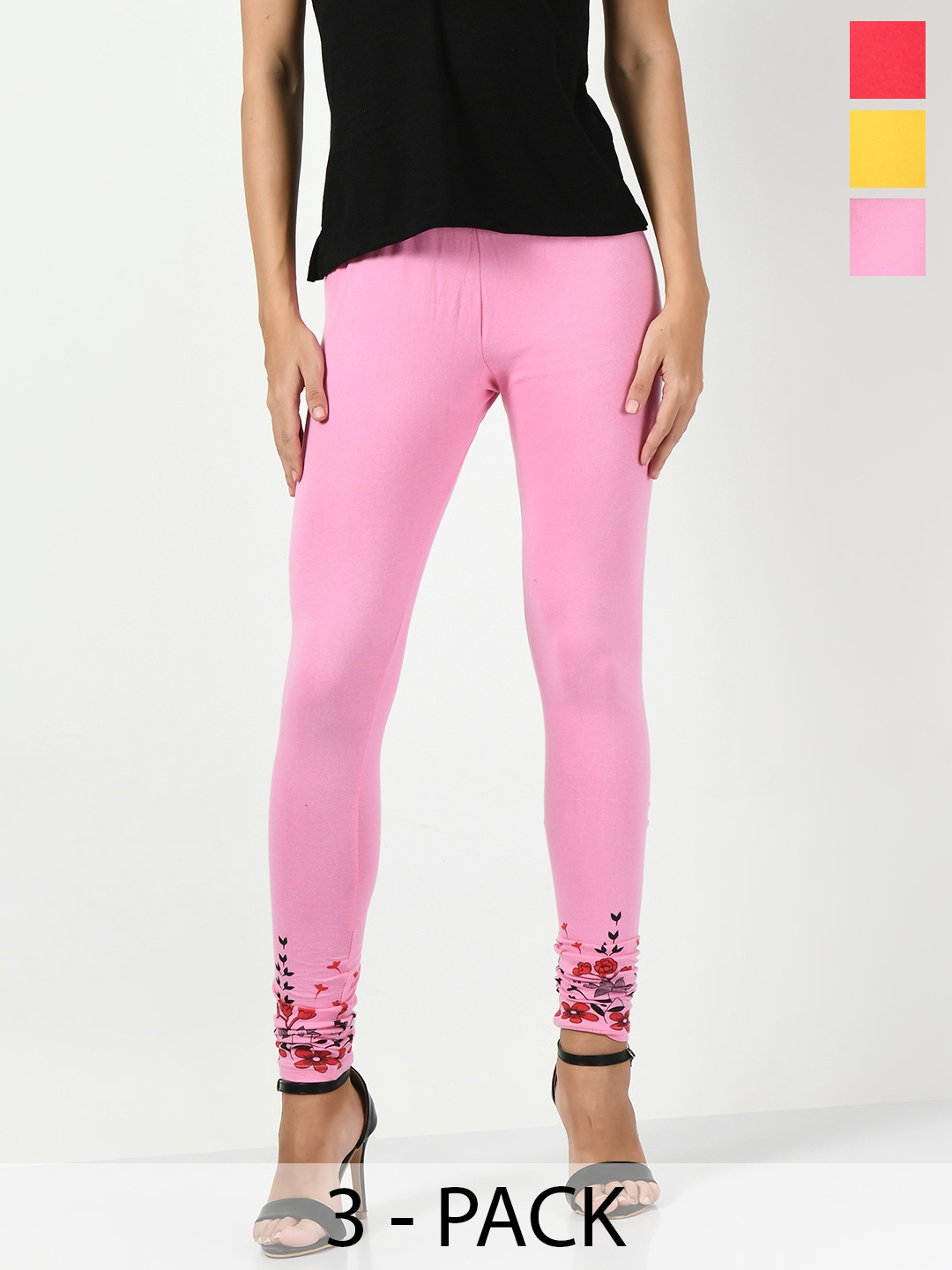 

BAESD Pack Of 3 Printed Slim-Fit Ankle Length Leggings, Pink