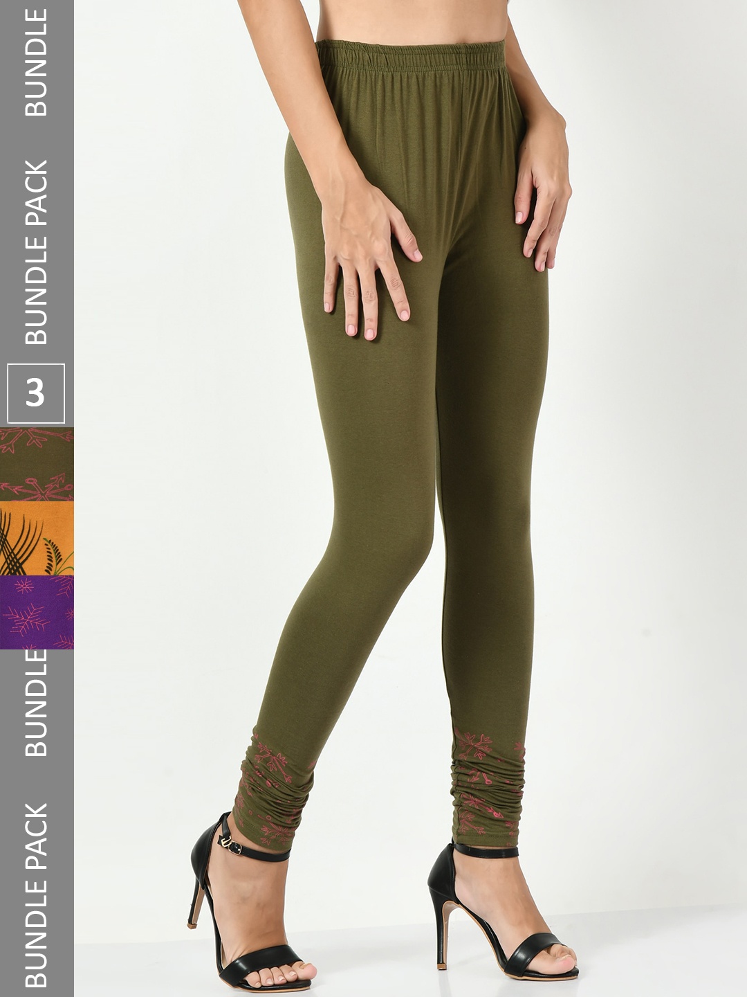 

BAESD Pack Of 3 Printed Slim-Fit Ankle Length Cotton Lycra Leggings, Mustard