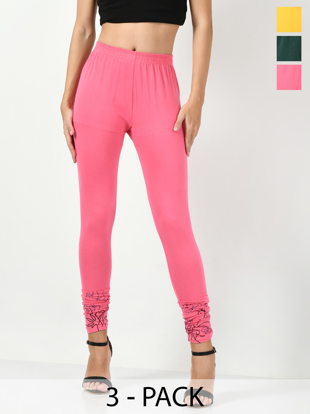 

BAESD Pack Of 3 Printed Slim-Fit Ankle Length Leggings, Pink
