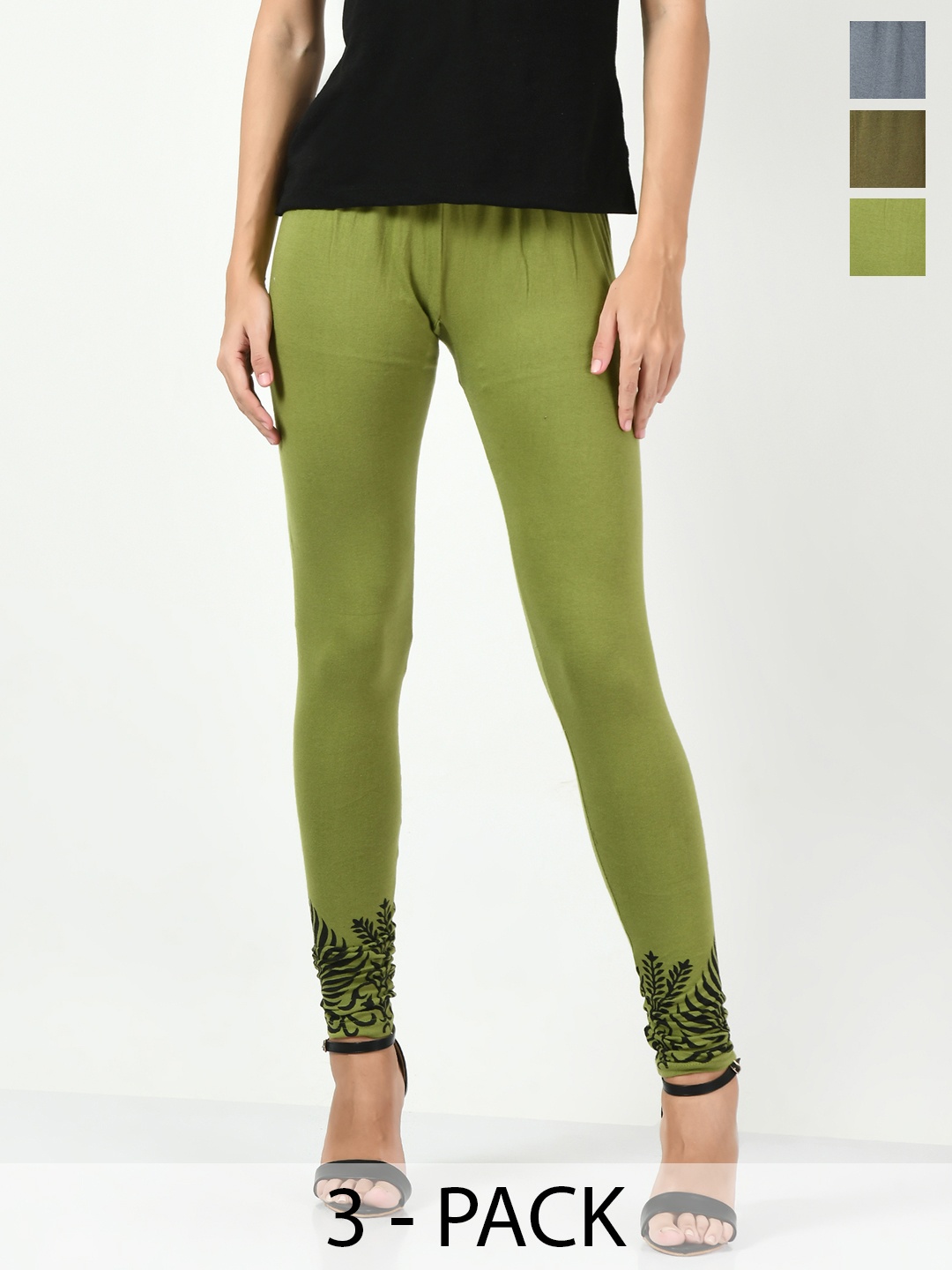 

BAESD Pack Of 3 Printed Slim-Fit Ankle Length Leggings, Olive