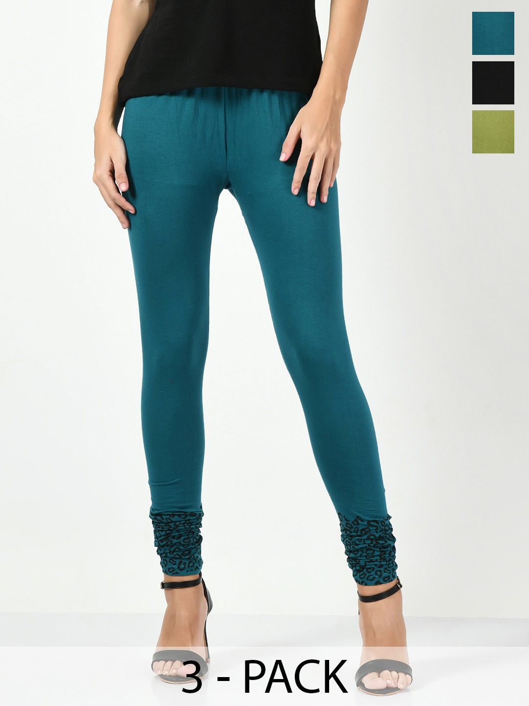 

BAESD Pack Of 3 Churidar Length Leggings, Green