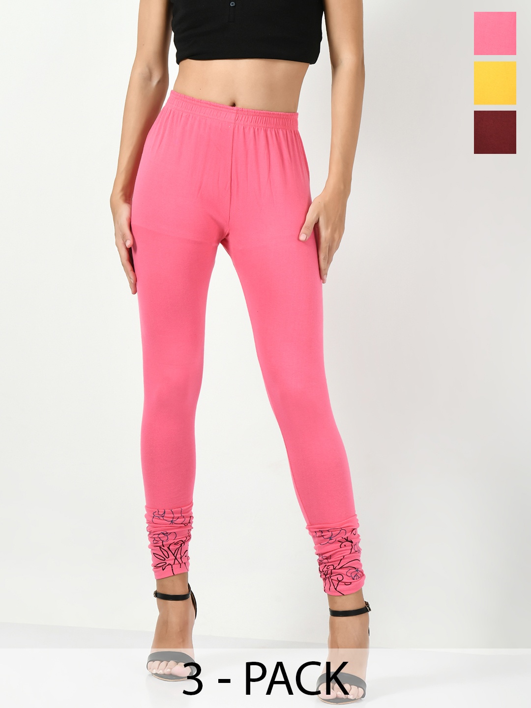 

BAESD Pack Of 3 Printed Slim-Fit Ankle Length Leggings, Yellow