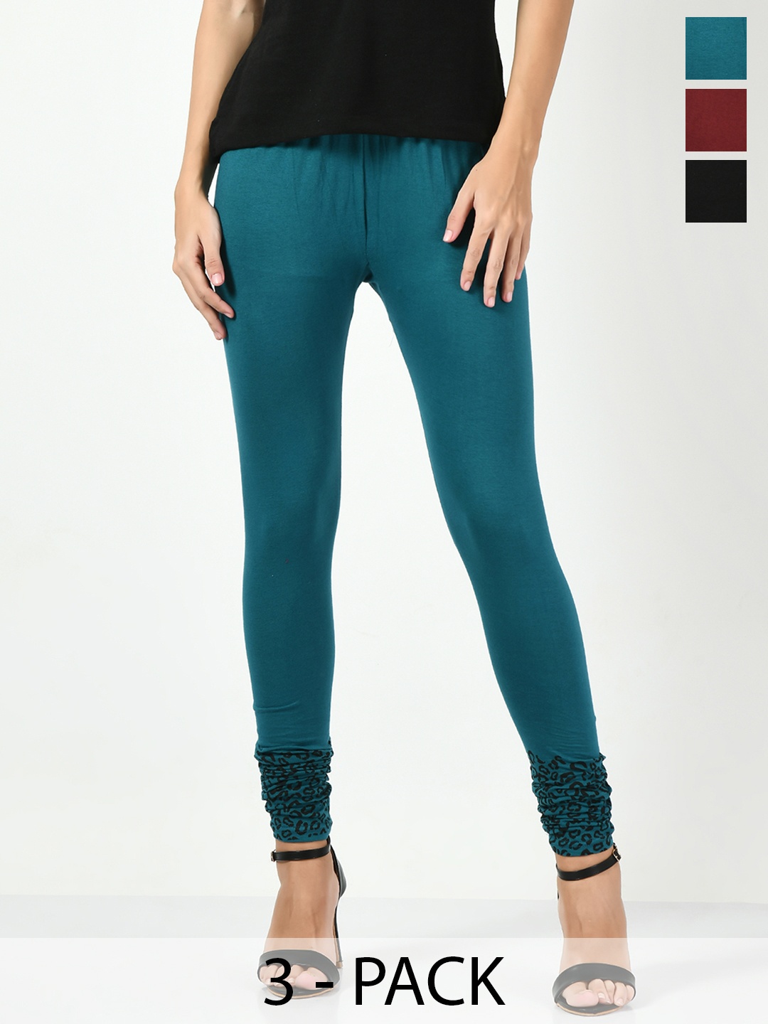 

BAESD Pack Of 3 Printed Slim-Fit Ankle Length Leggings, Blue