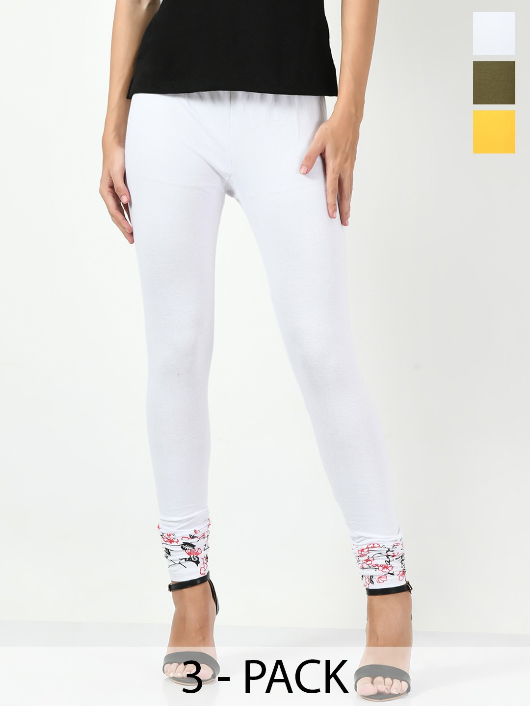 

BAESD Pack Of 3 Printed Slim-Fit Ankle Length Leggings, Yellow