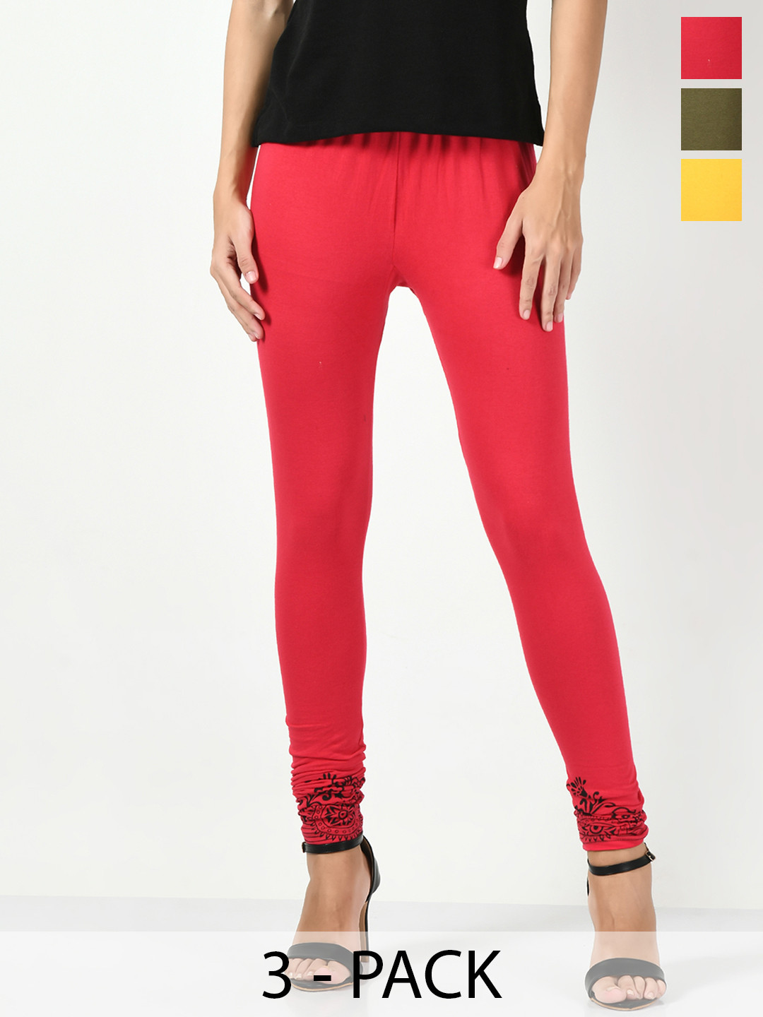 

BAESD Pack Of 3 Printed Slim-Fit Ankle Length Cotton Lycra Leggings, Yellow