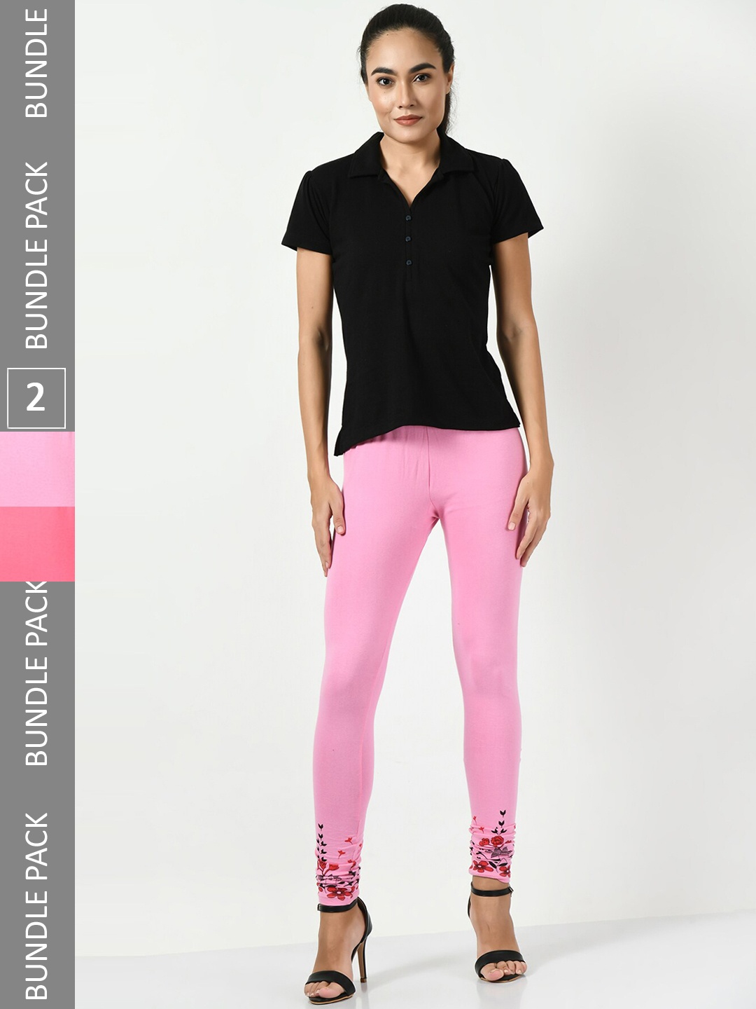 

BAESD Pack Of 2 Printed Slim-Fit Ankle Length Cotton Leggings, Pink