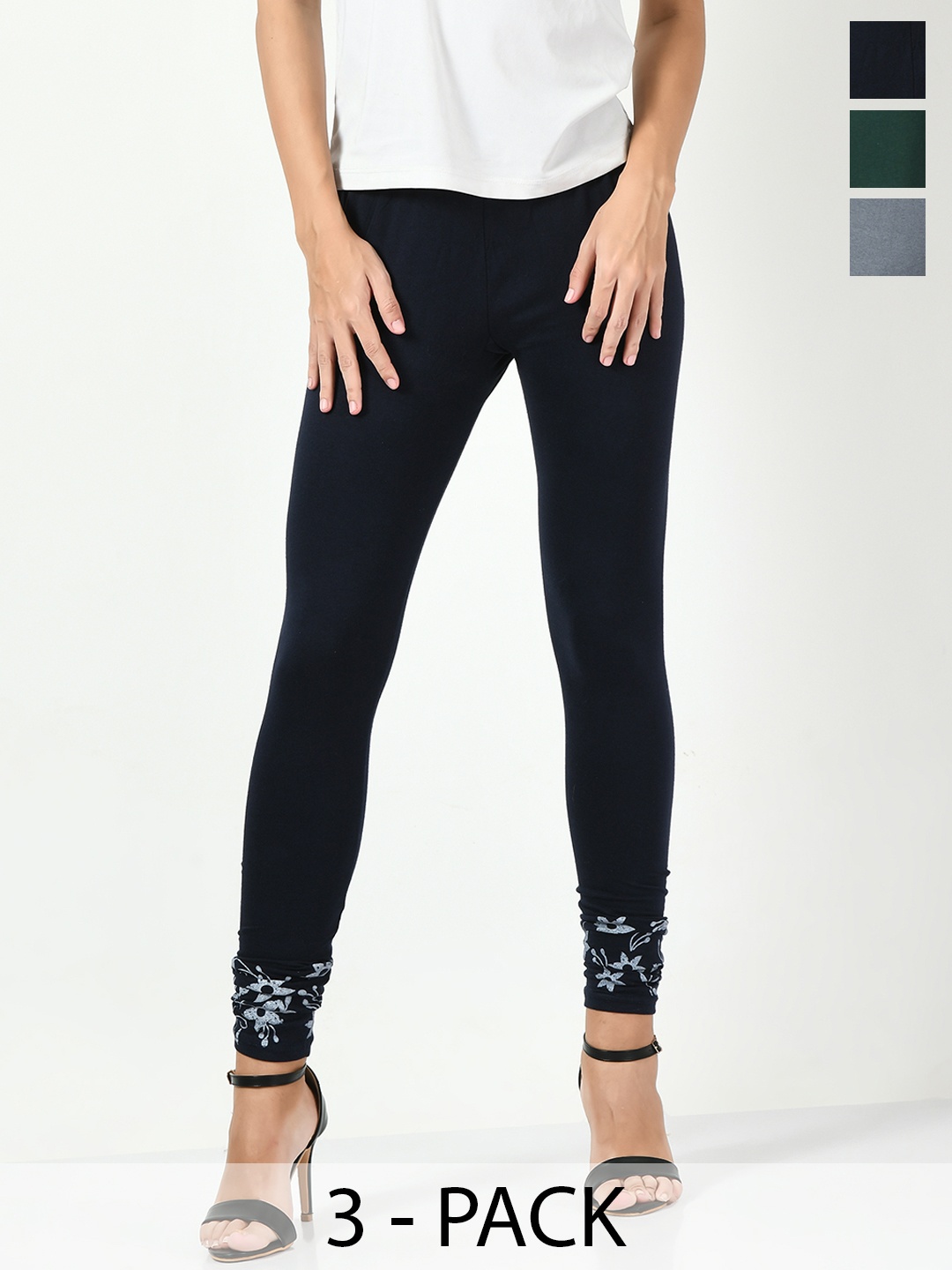 

BAESD Pack Of 3 Printed Detail Churidar-length Leggings, Grey