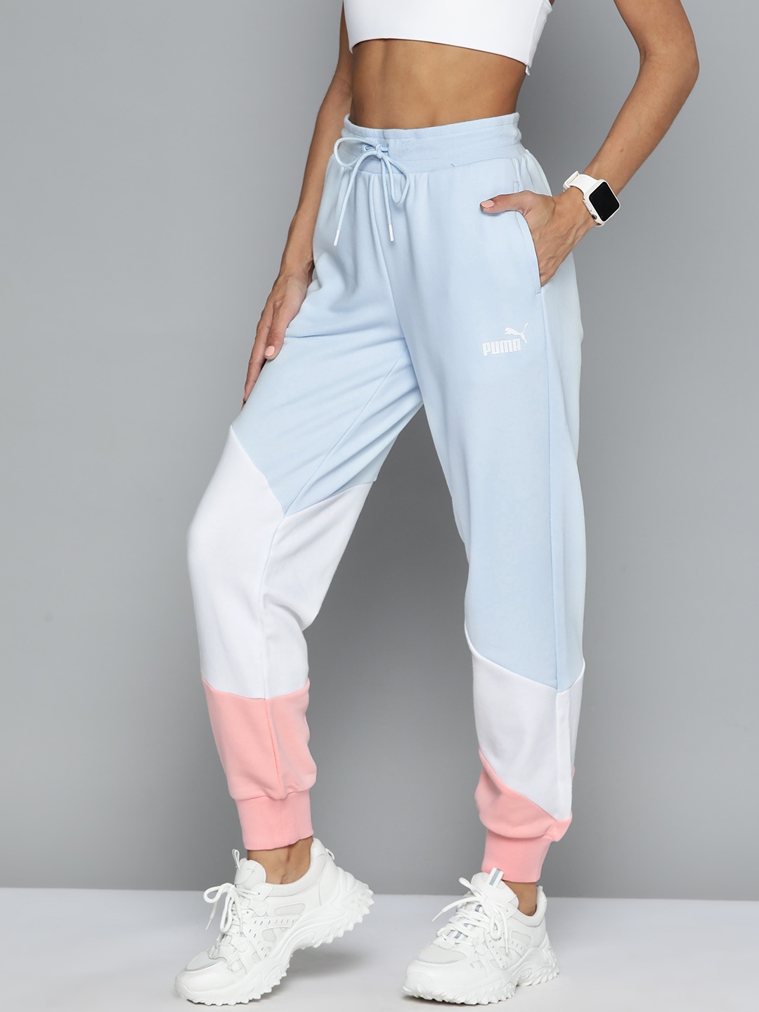 

Puma Women Power Cat Colourblocked Joggers, Blue