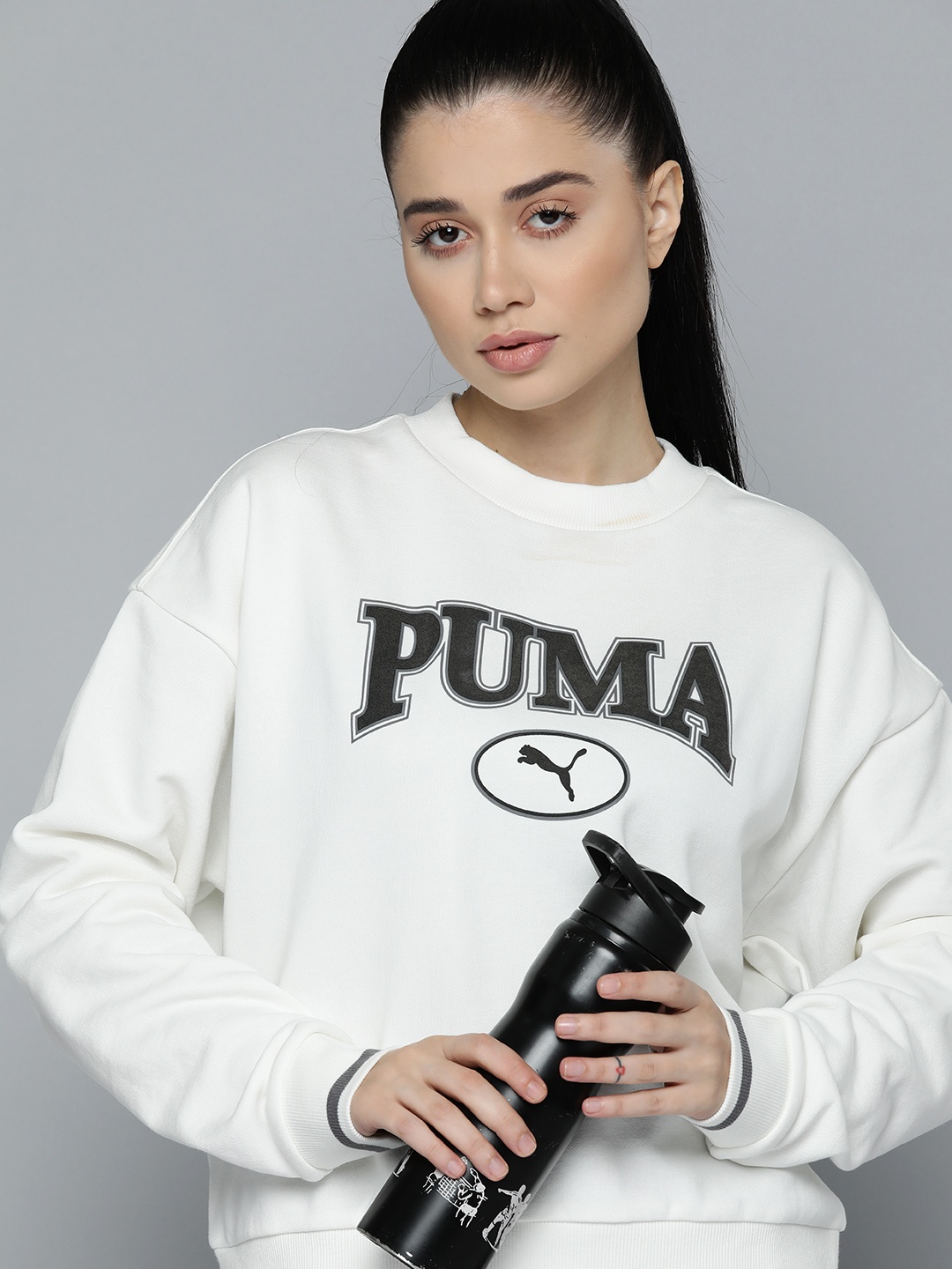 

Puma Women Brand Logo Printed Relaxed Fit Sweatshirt, White