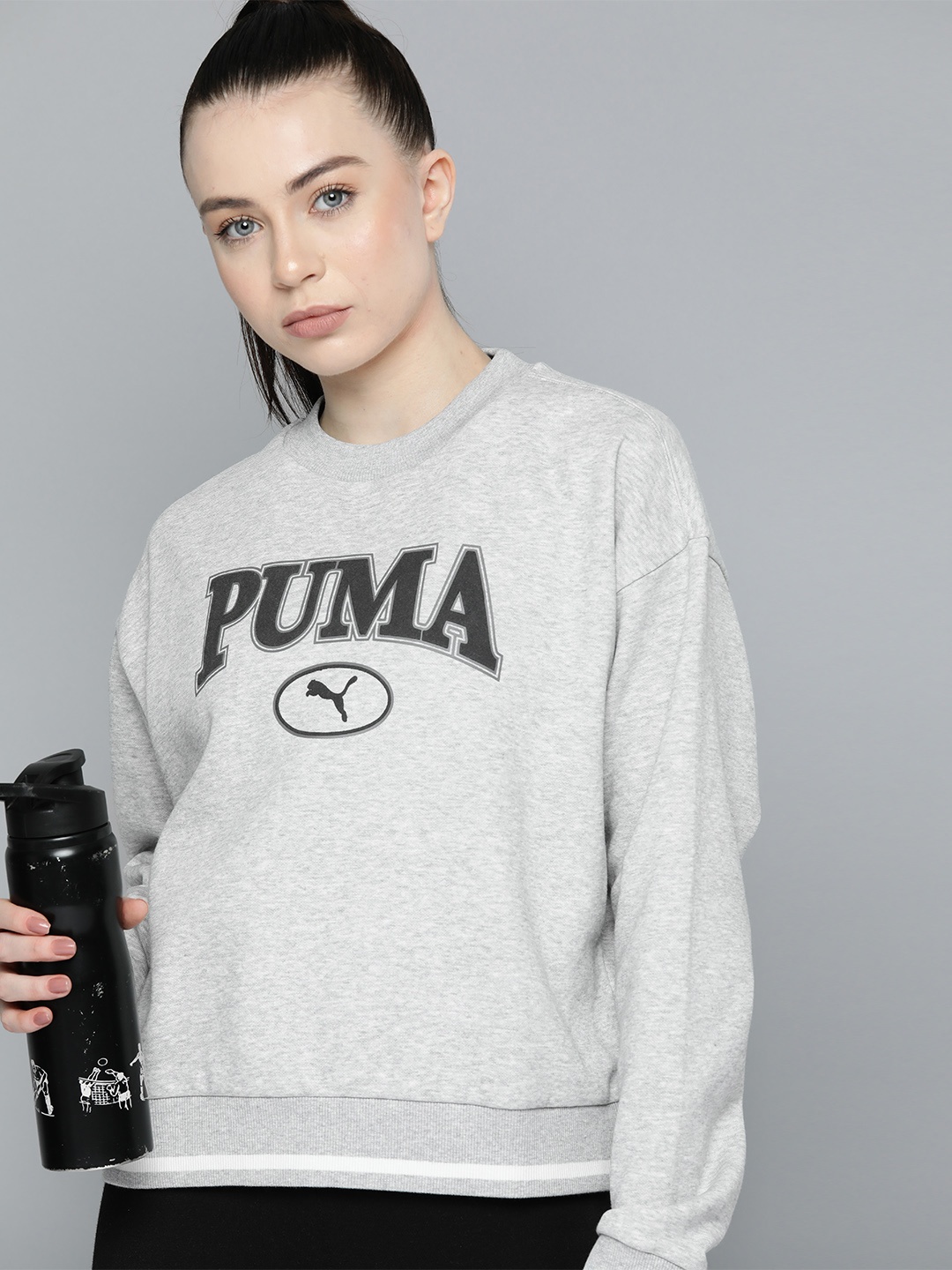

Puma Relaxed Fit Squard Printed Sweatshirt, Grey melange