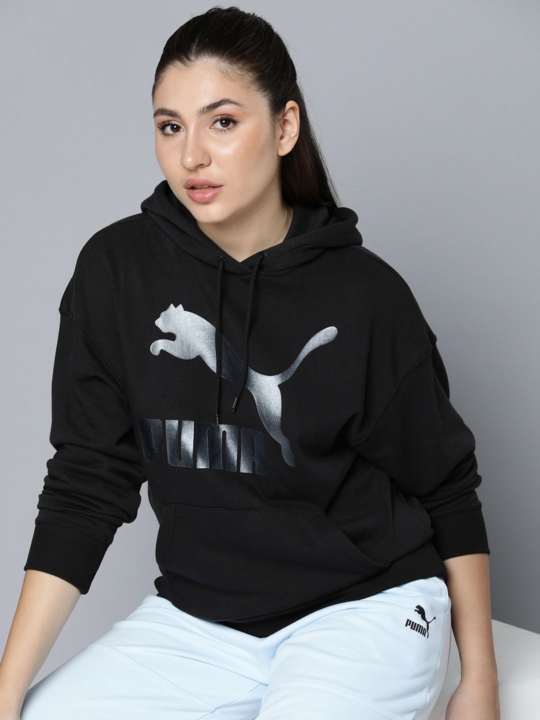 

Puma Brand Logo Printed Shimmer Outdoor Hooded Sweatshirt, Black