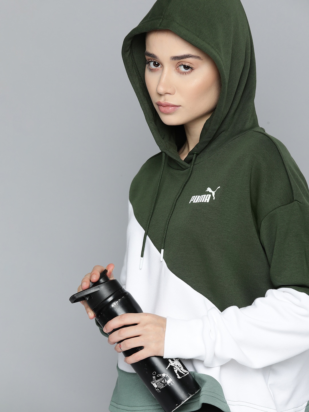 

Puma Women Colourblocked Hooded Relaxed Fit Sweatshirt, Green