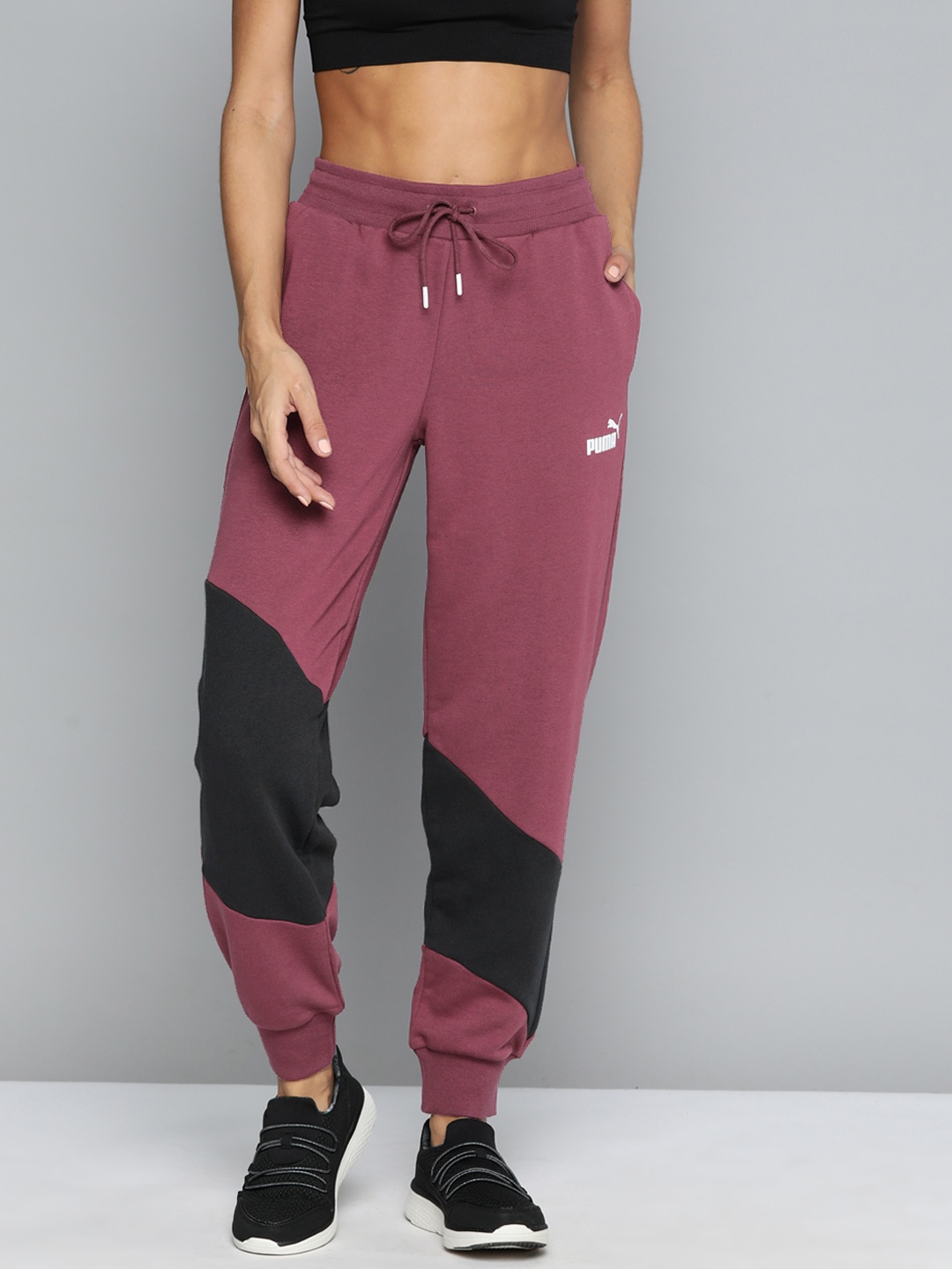 

Puma Women Power Cat Colourblocked Joggers, Burgundy