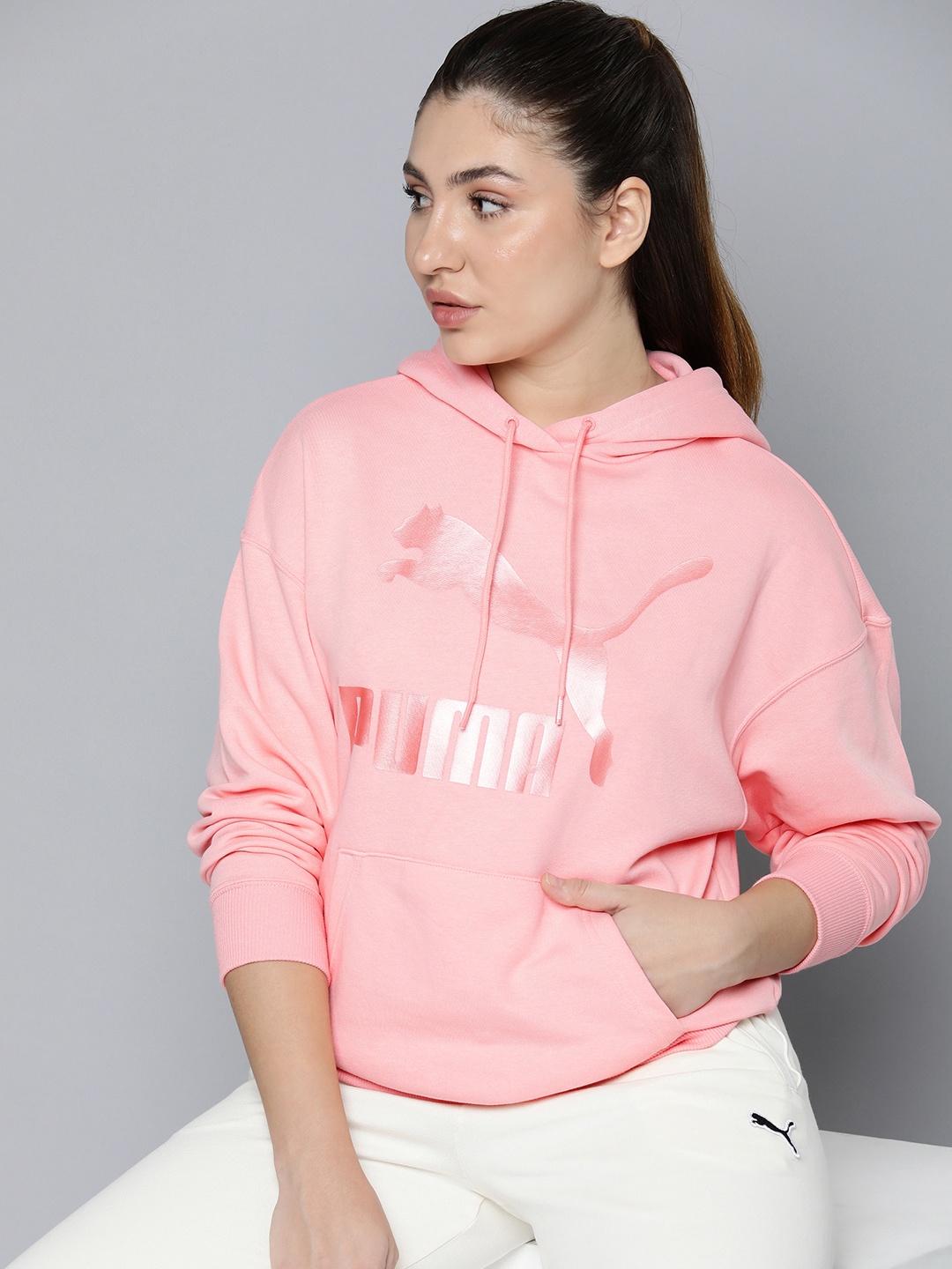 

Puma Brand Logo Printed Smoothie-Pearl Outdoor Hooded Sweatshirt, Peach