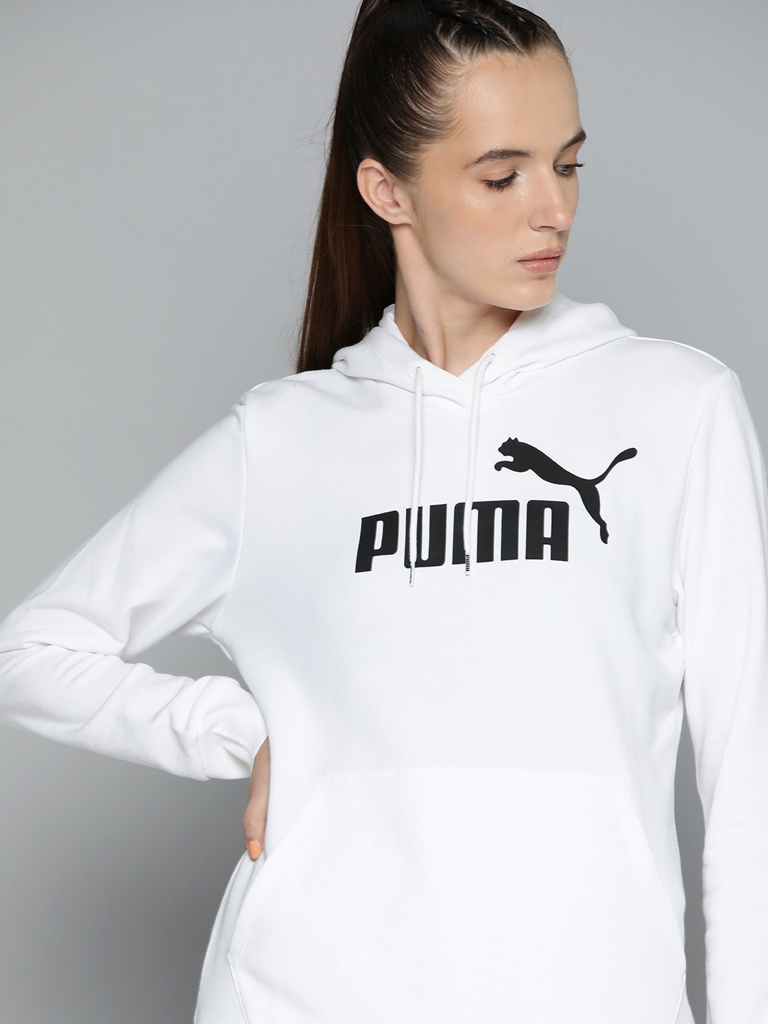 

Puma Essentials+ Logo Print Regular Fit Hoodie, White