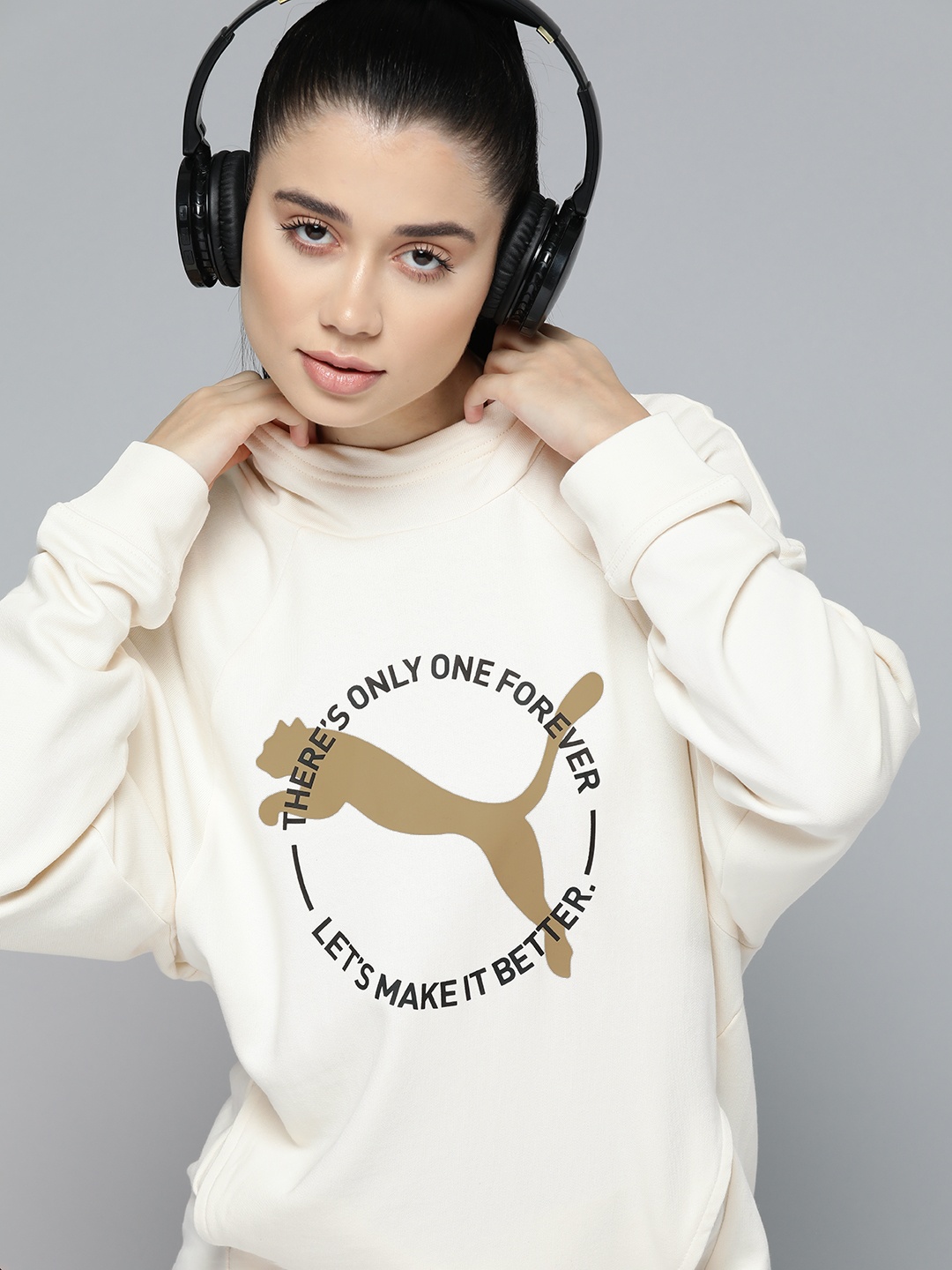 

Puma Women Brand Logo Printed Hooded Sweatshirt, Off white