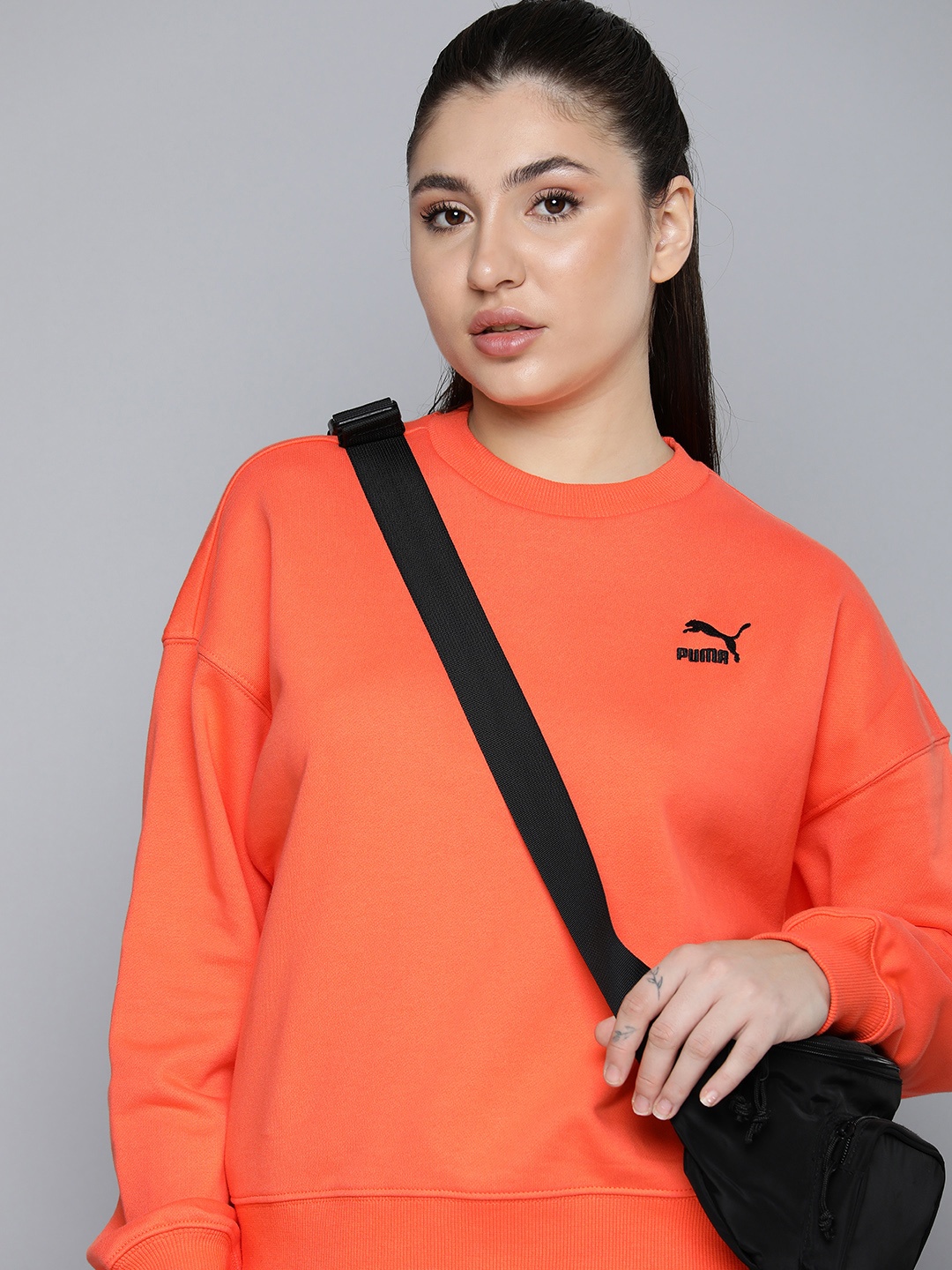 

Puma Pure Cotton Drop Shoulder Sleeves Hot Heat Oversized Sweatshirt, Orange