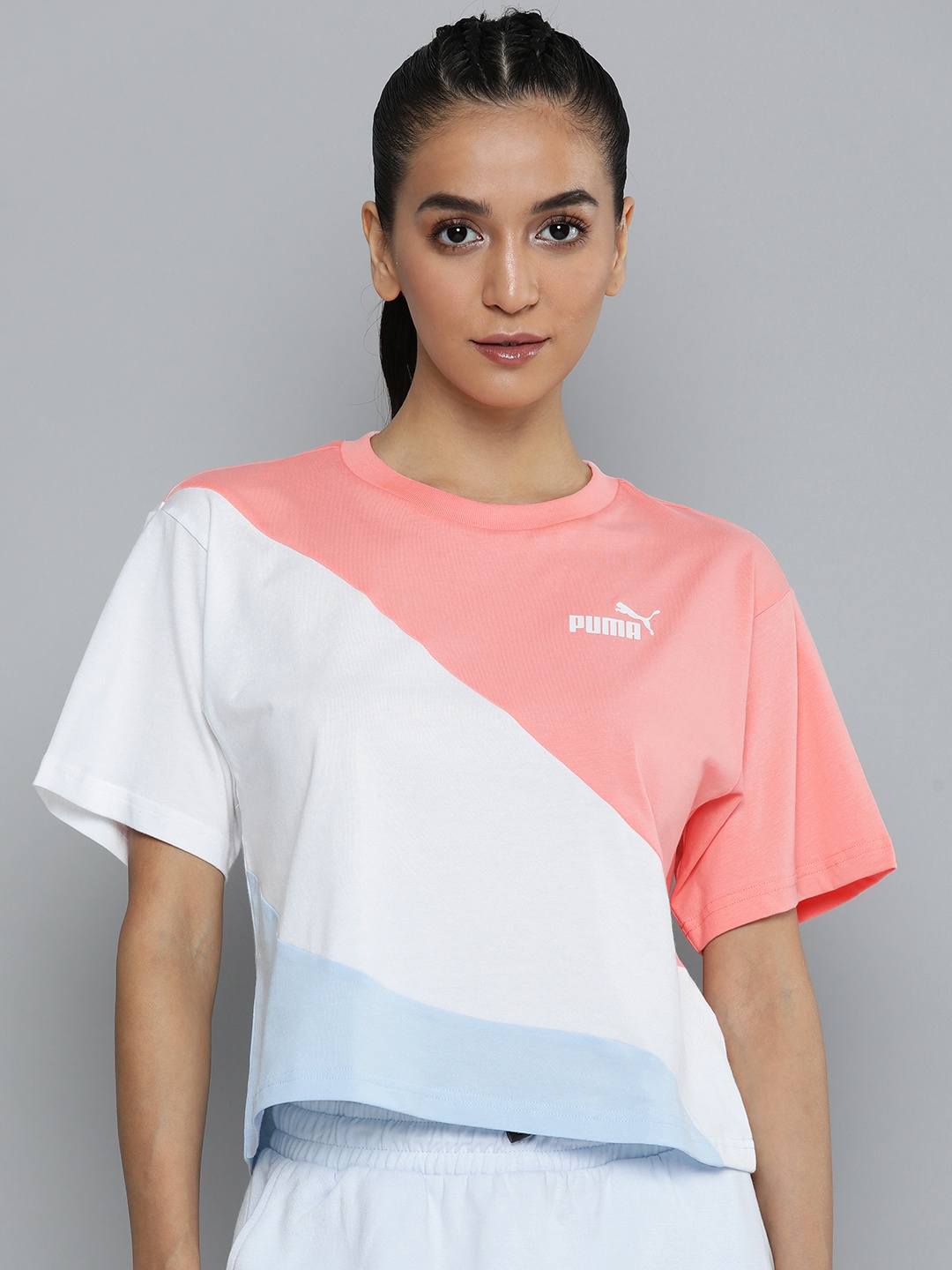 

Puma Pure Cotton Relaxed Fit Colourblocked Drop-Shoulder Sleeves T-shirt, Pink