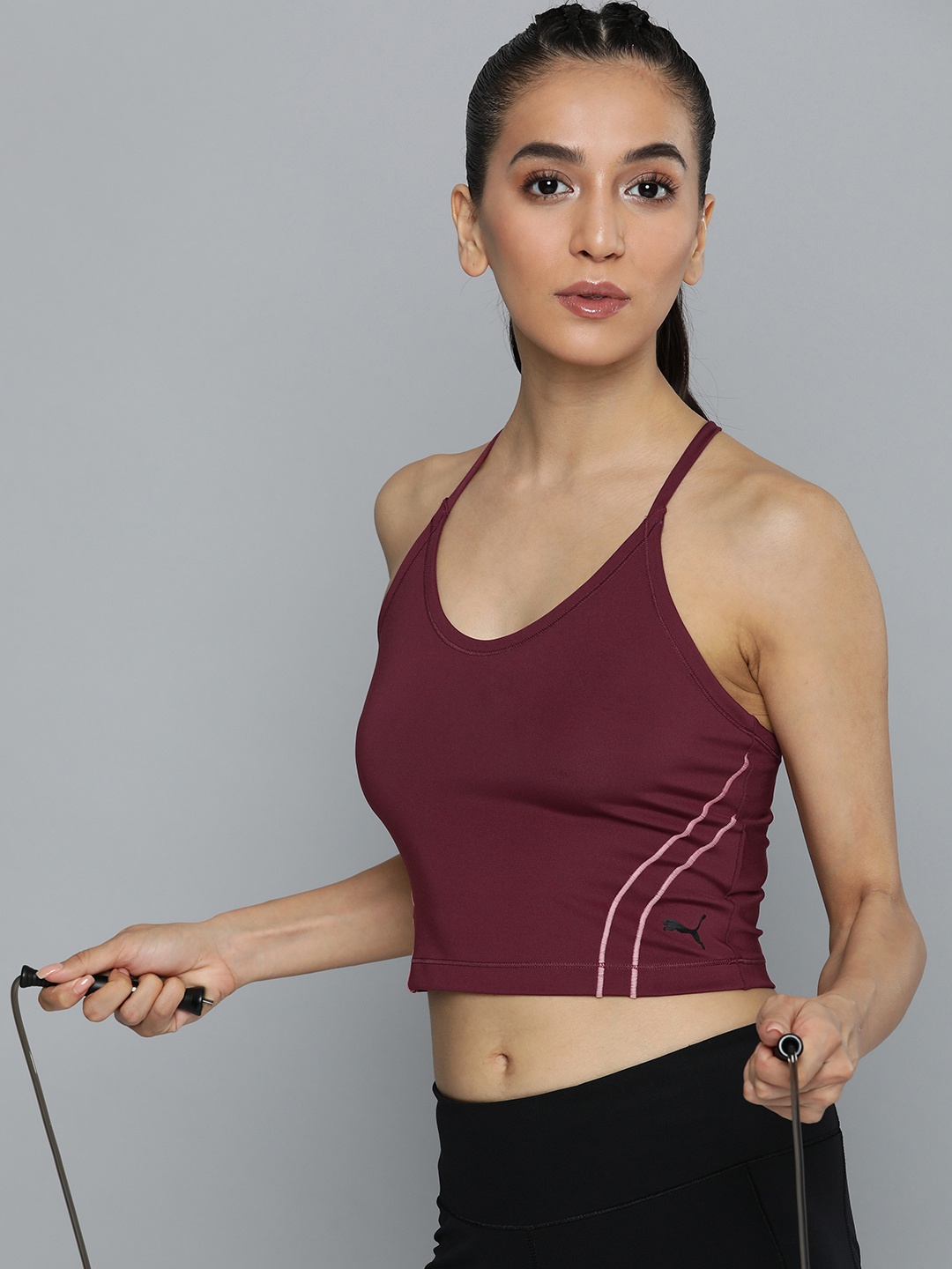 

Puma dryCELL Studio Ultrabare Shoulder Straps Tight Fitted Training Crop Top, Maroon
