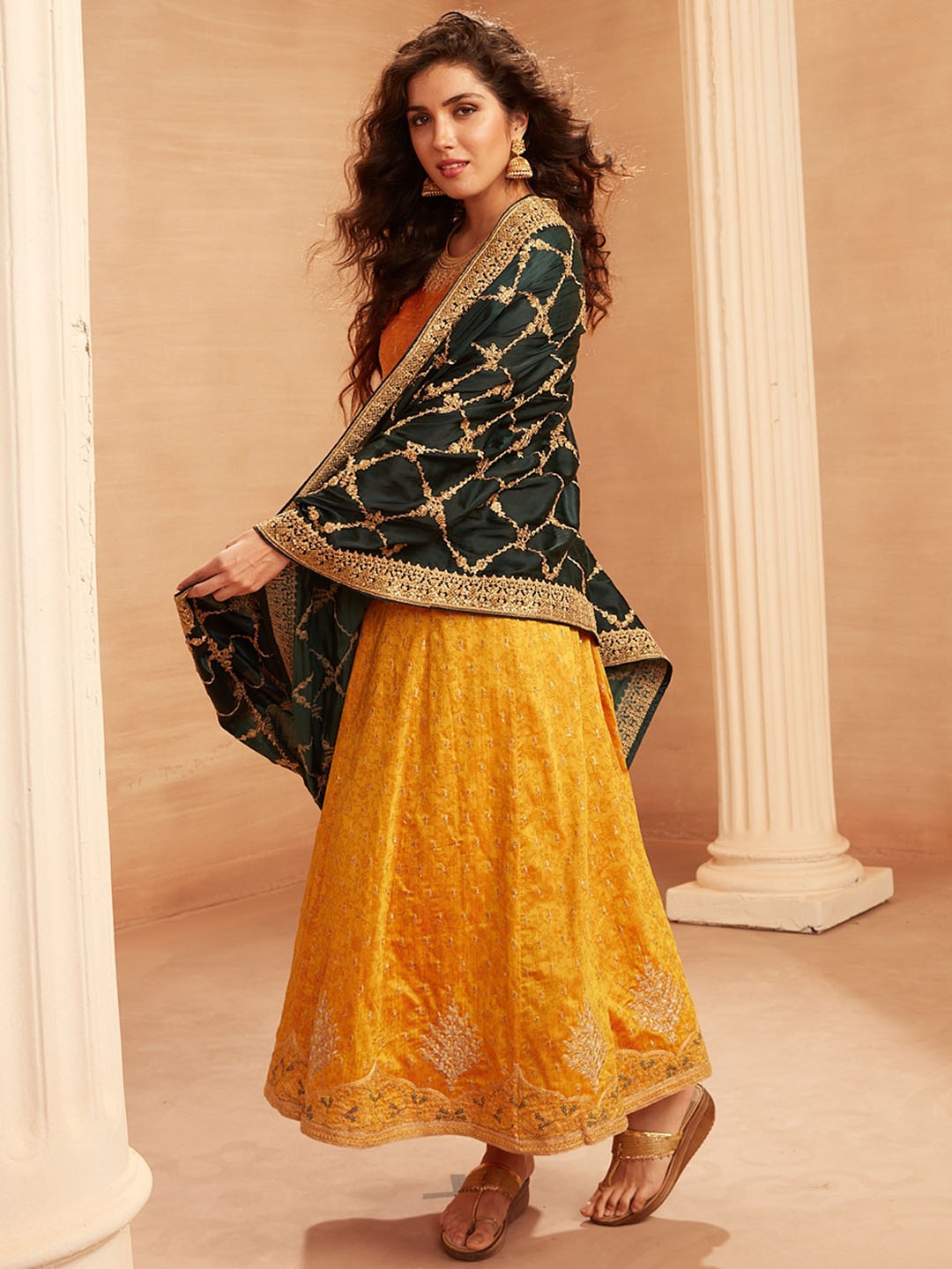 

Span Self Design A-Line Maxi Ethnic Dress, Yellow