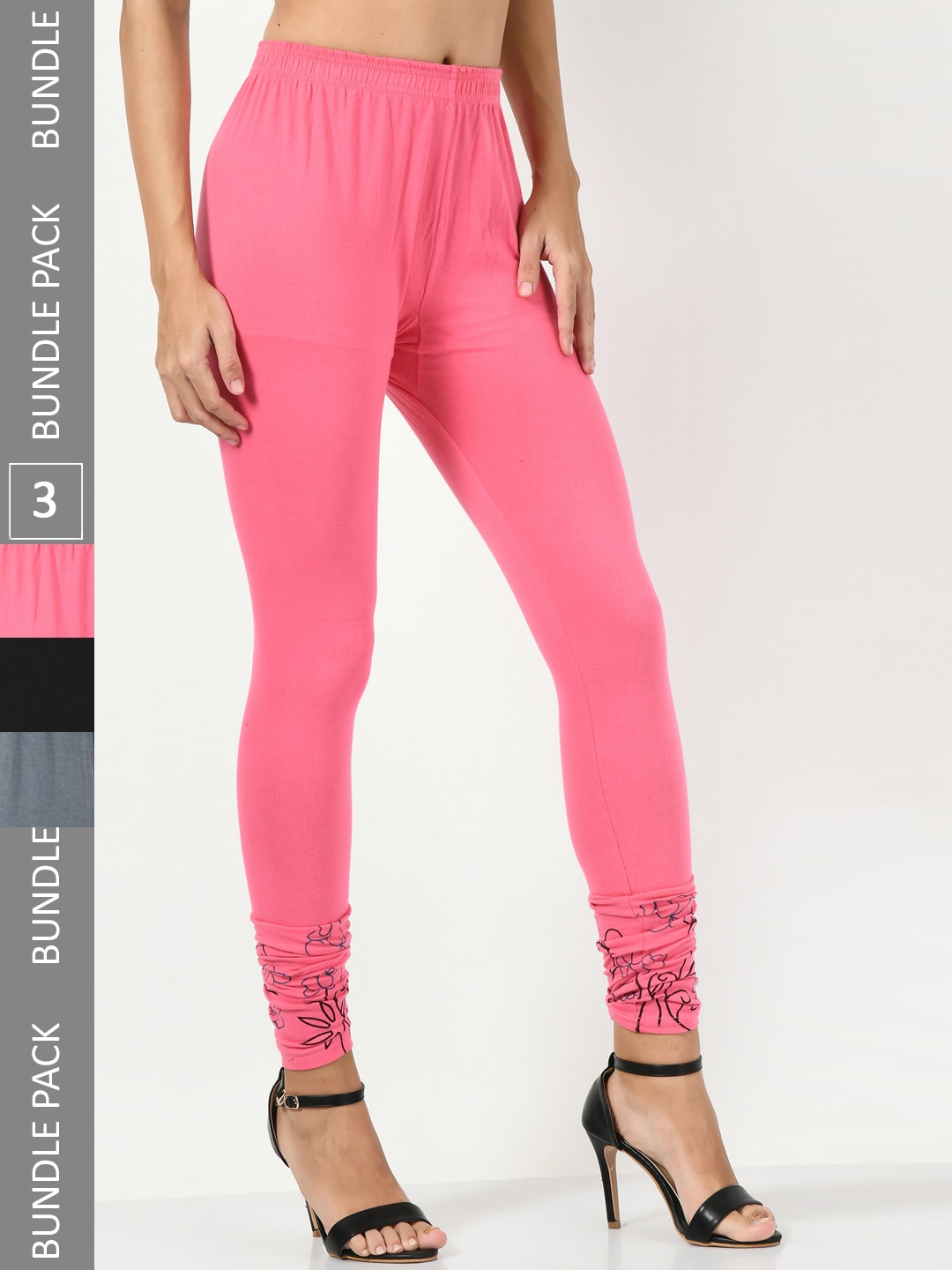 

BAESD Pack Of 3 Churidar Length Cotton Lycra Leggings, Pink