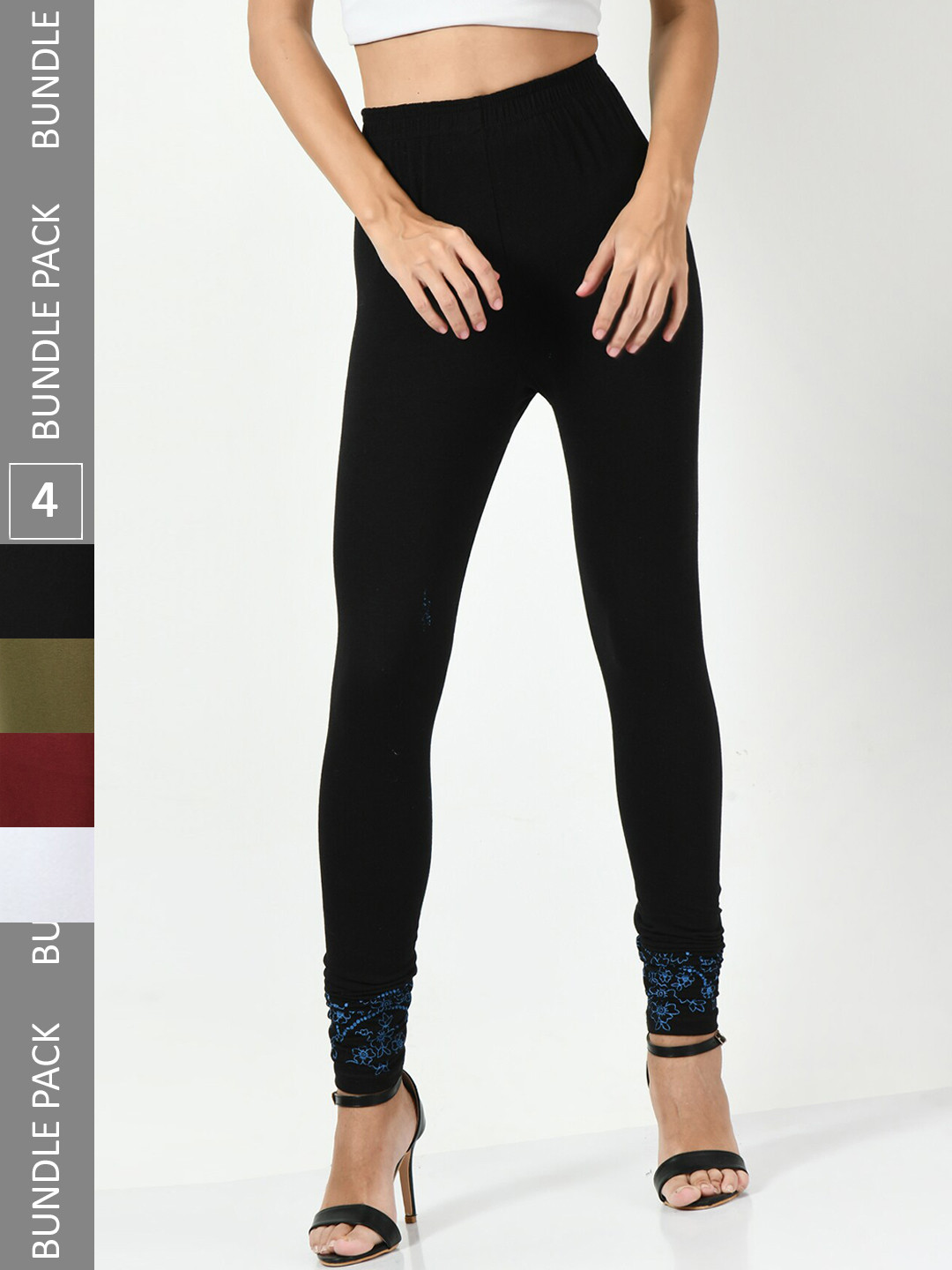 

BAESD Pack Of 4 Printed Churidar-Length Leggings, Black