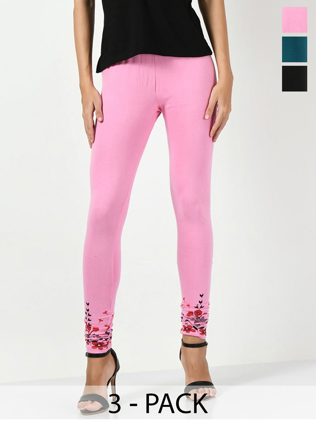 

BAESD Pack Of 3 Printed Detail Churidar-length Leggings, Rose