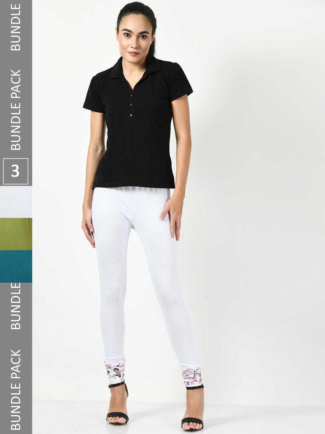 

BAESD Pack Of 3 Printed Detail Churidar-length Leggings, White