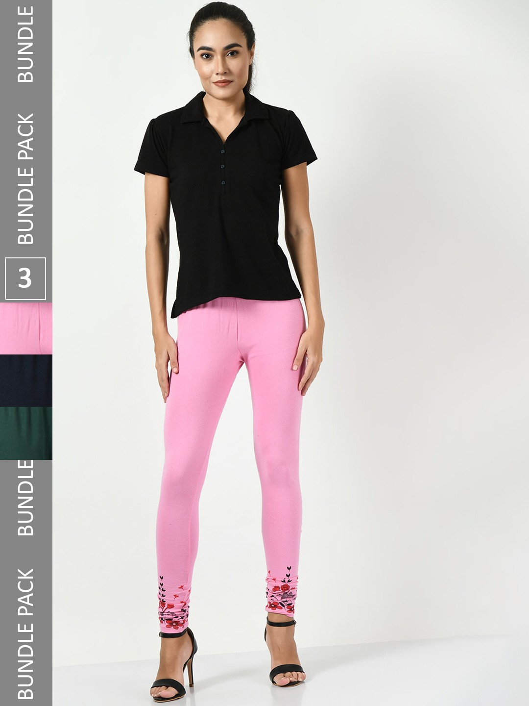 

BAESD Pack Of 3 Slim-Fit Churidar-Length Leggings, Rose