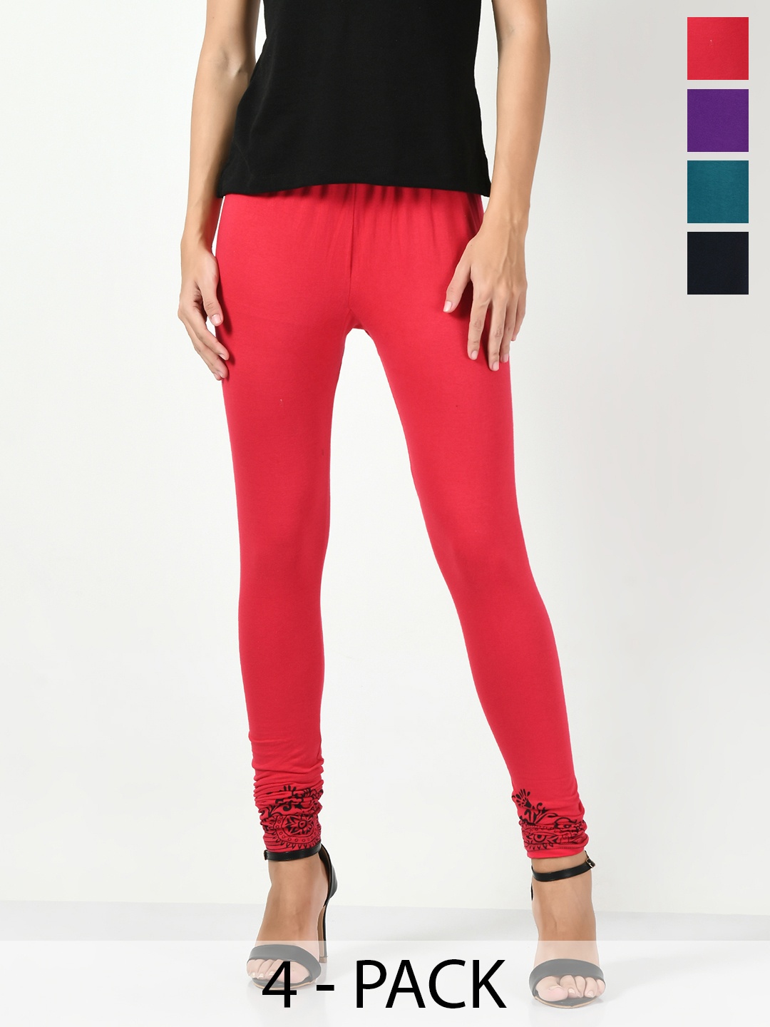 

BAESD Pack Of 4 Printed Churidar-Length Leggings, Fuchsia