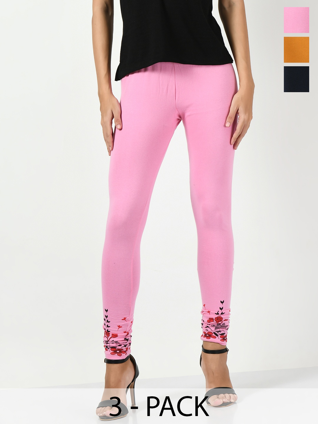 

BAESD Pack Of 3 Printed Churidar-Length Leggings, Rose