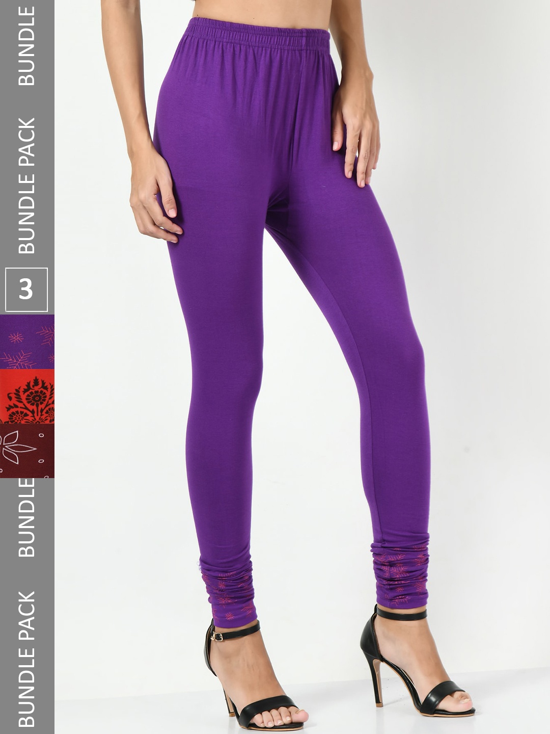 

BAESD Pack Of 3 Slim-Fit Churidar-Length Cotton Lycra Leggings, Maroon