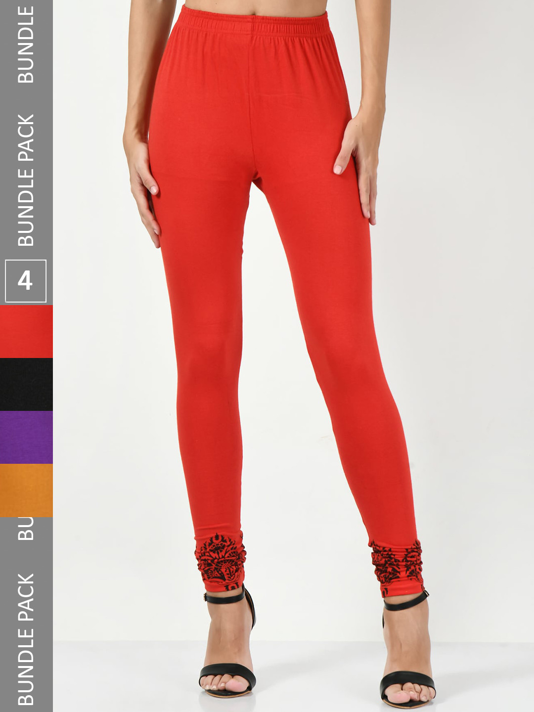 

BAESD Pack Of 4 Floral Printed Slim-Fit Ankle-Length Cotton Leggings, Purple