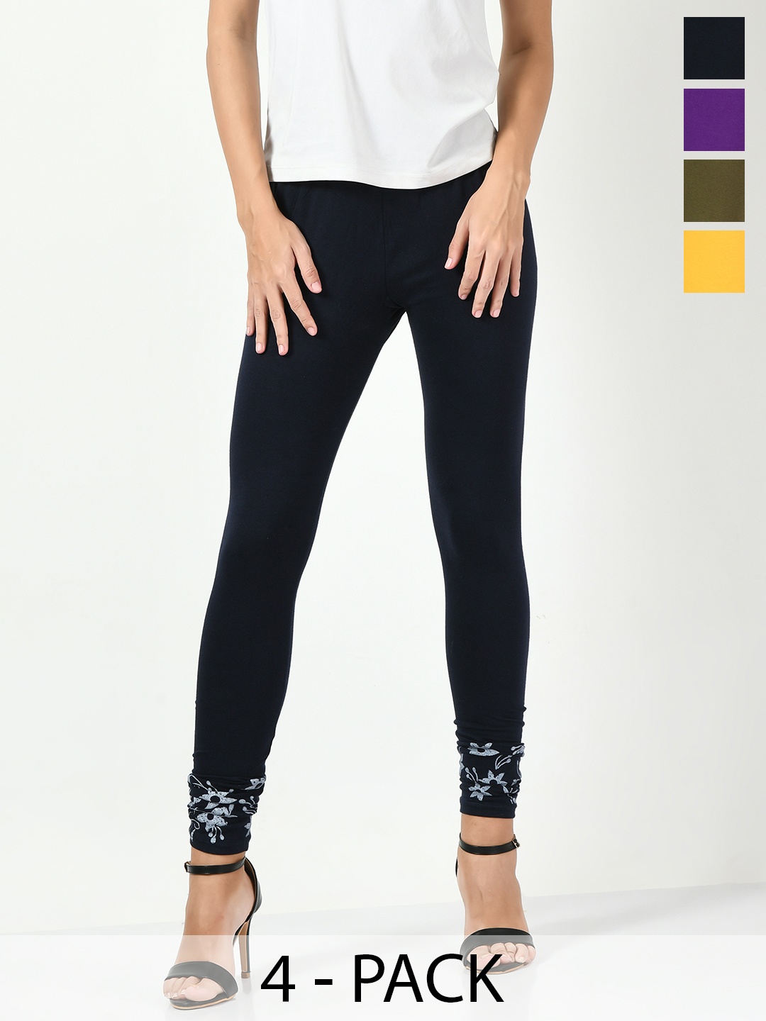 

BAESD Pack Of 4 Slim-Fit Churidar-Length Leggings, Navy blue