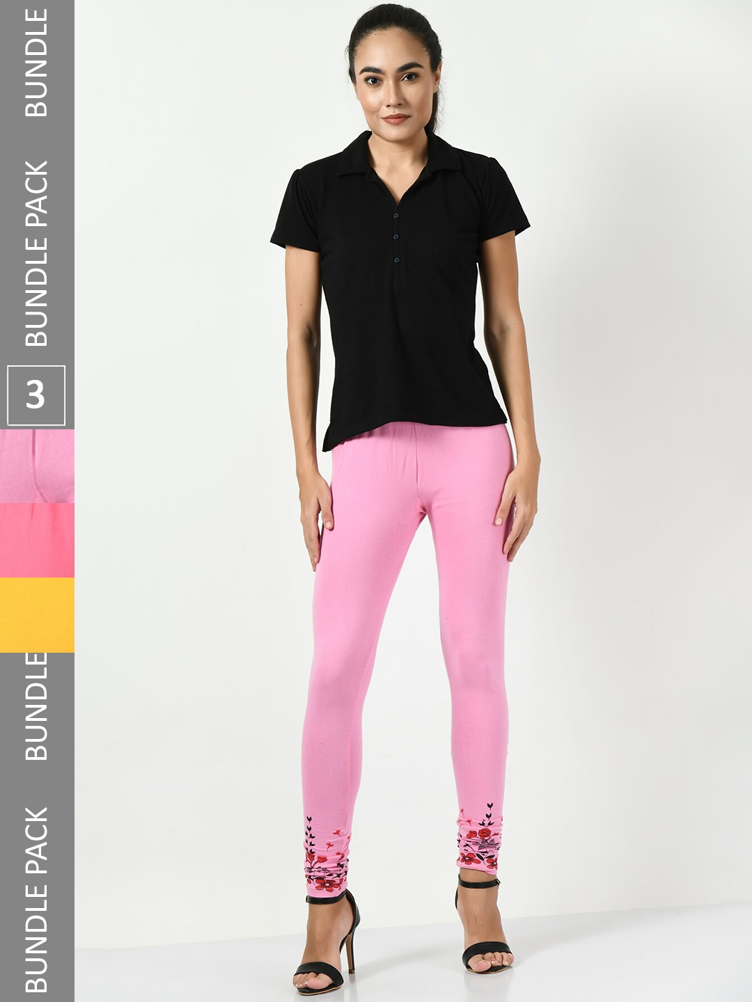

BAESD Pack Of 3 Slim-Fit Churidar-Length Cotton Lycra Leggings, Peach