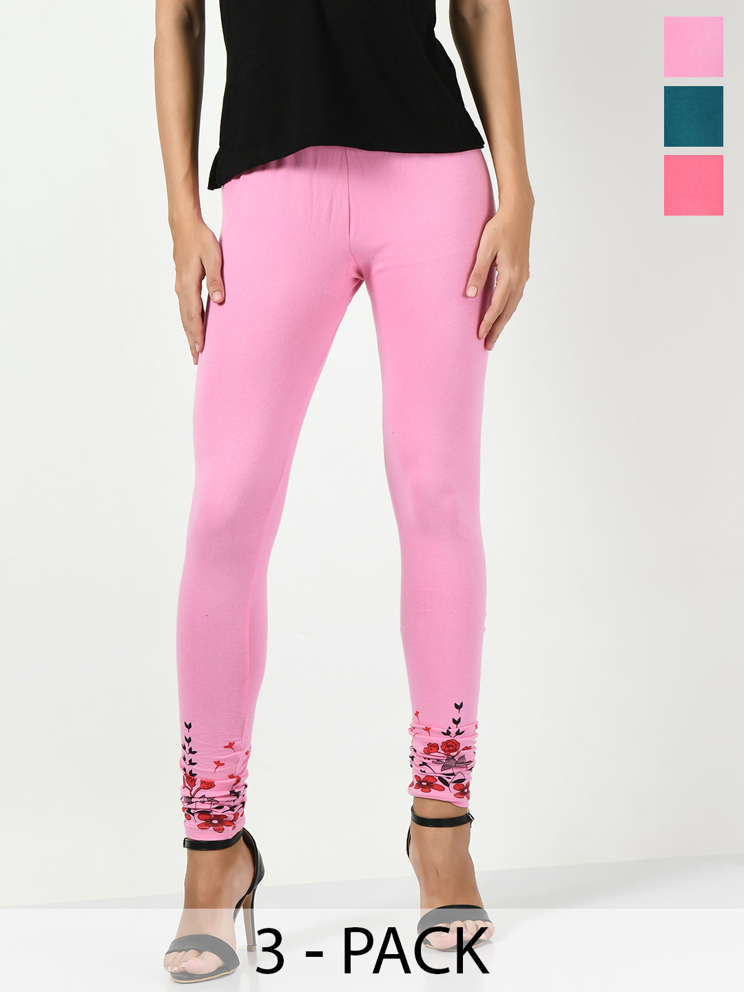 

BAESD Pack Of 3 Printed Slim-Fit Ankle-Length Skin Friendly Cotton Lycra Leggings, Peach