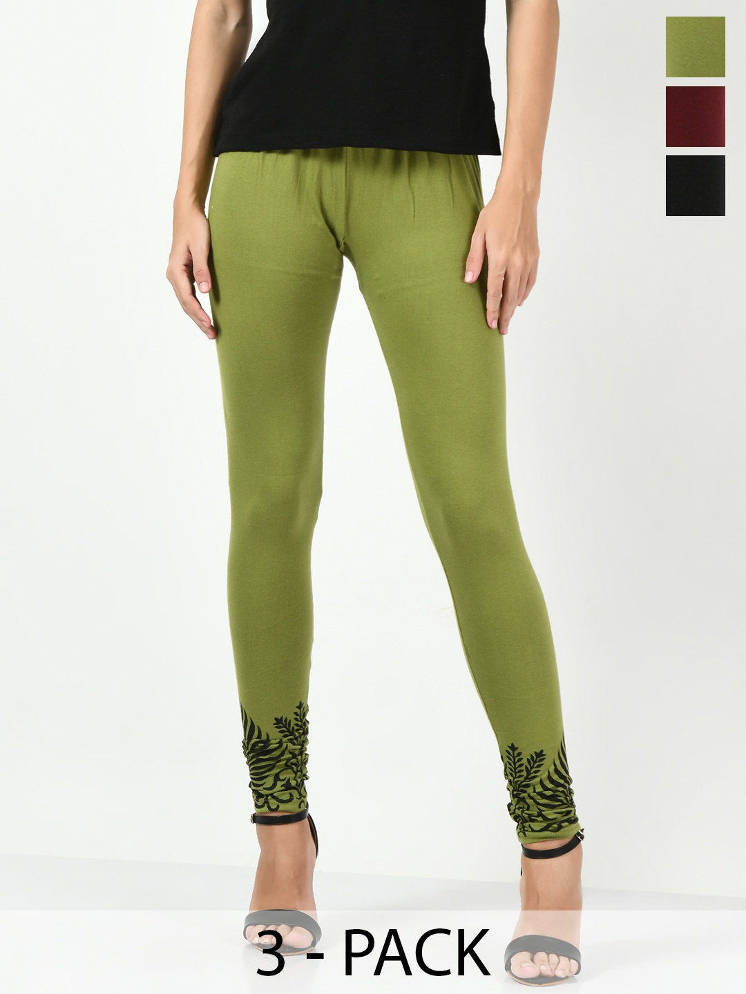 

BAESD Pack of 3 Churidar-Length Leggings, Multi