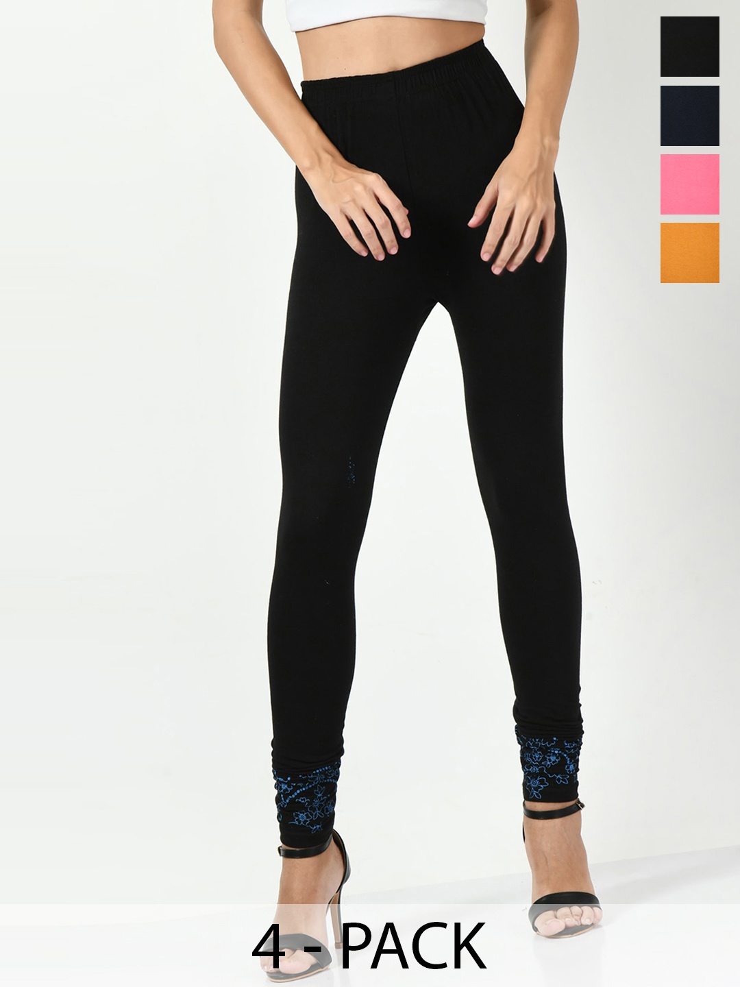 

BAESD Pack Of 3 Printed Soft & Comfortable Slim-Fit Ankle-Length Cotton Lycra Leggings, Black