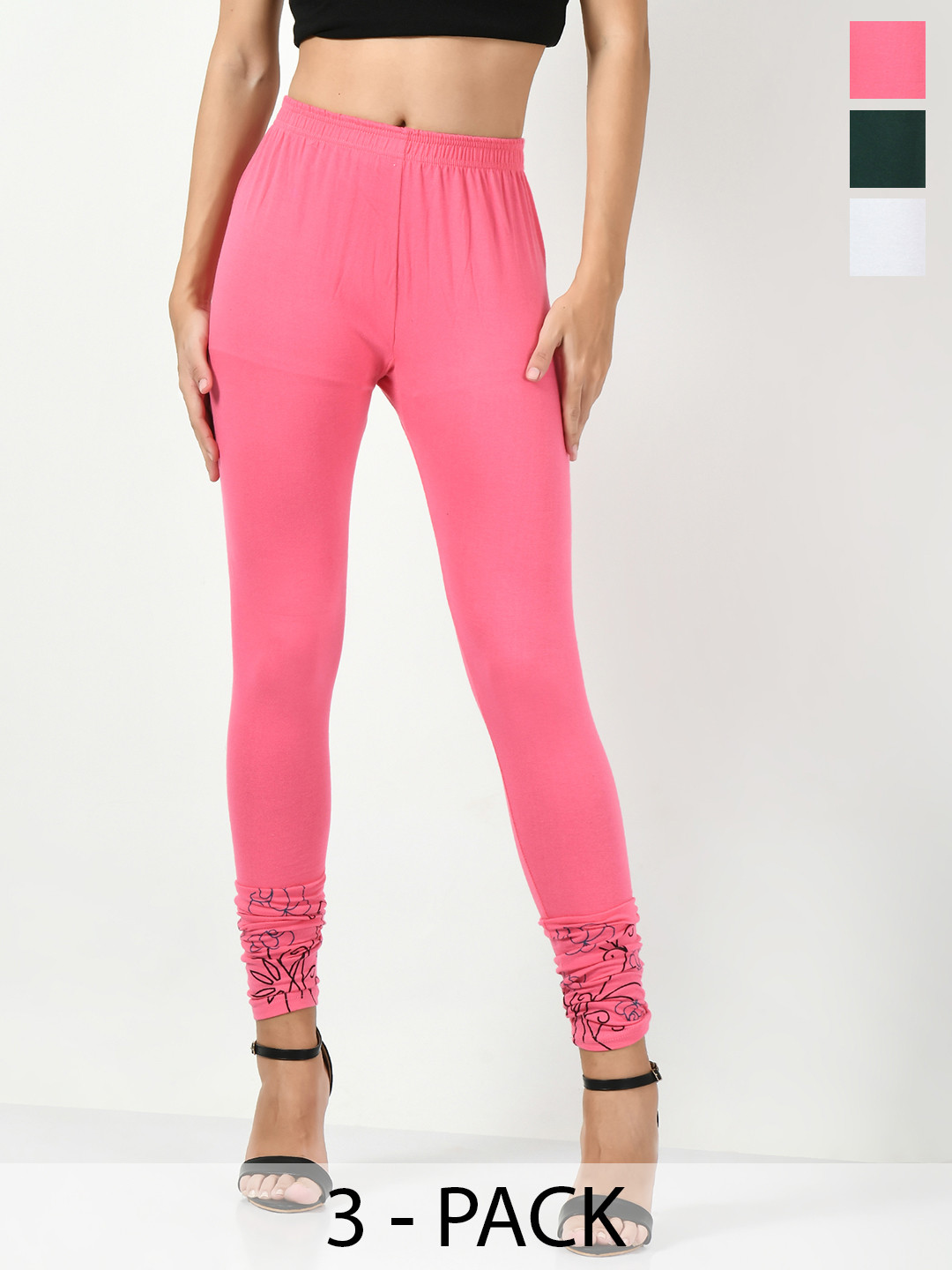 

BAESD Women Pack Of 3 Printed Ankle-Length Leggings, Pink