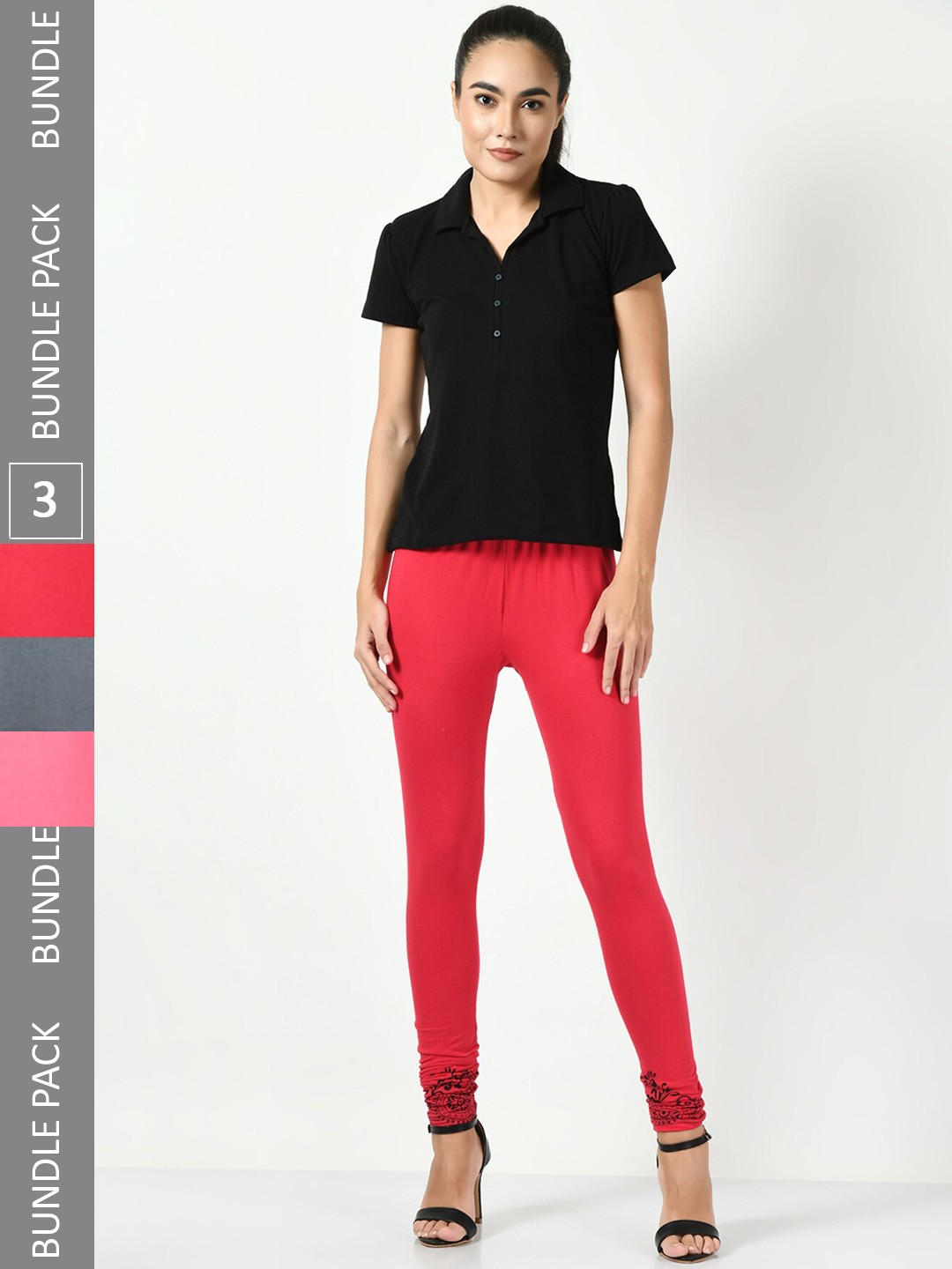 

BAESD Pack Of 3 Printed Soft & Comfortable Slim-Fit Ankle-Length Cotton Lycra Leggings, Pink