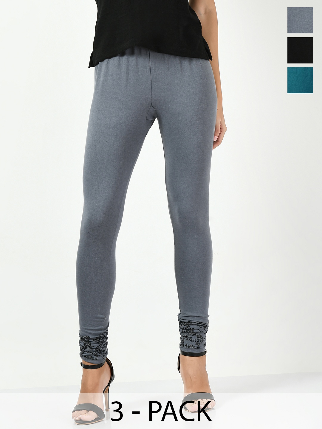 

BAESD Pack Of 3 Churidar-Length Slim-Fit Leggings, Grey
