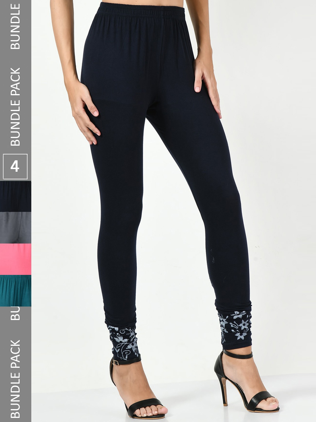 

BAESD Pack Of 4 Slim-Fit Churidar-Length Cotton Lycra Leggings, Black
