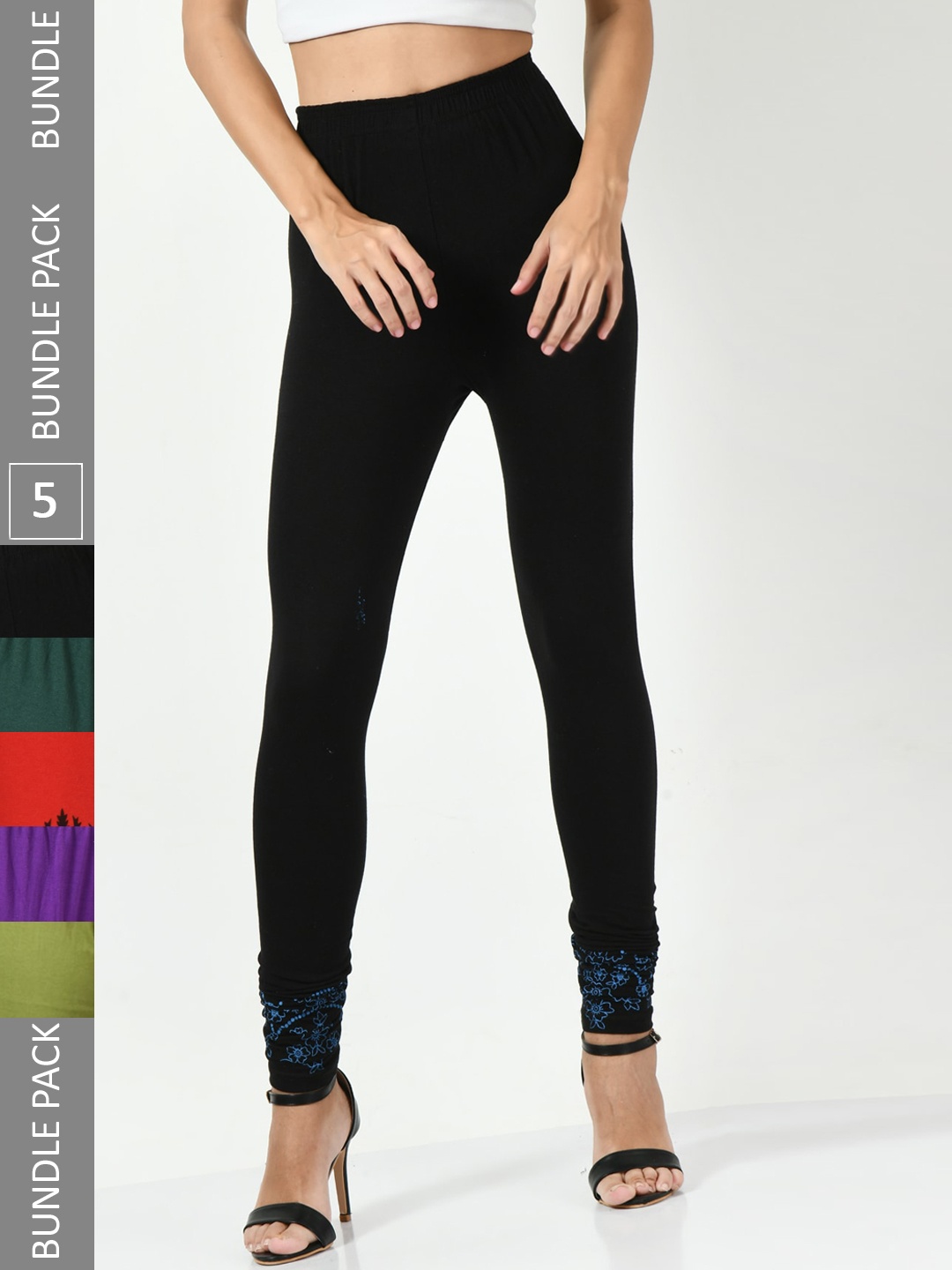 

BAESD Pack Of 5 Slim-Fit Churidar-Length Leggings, Green