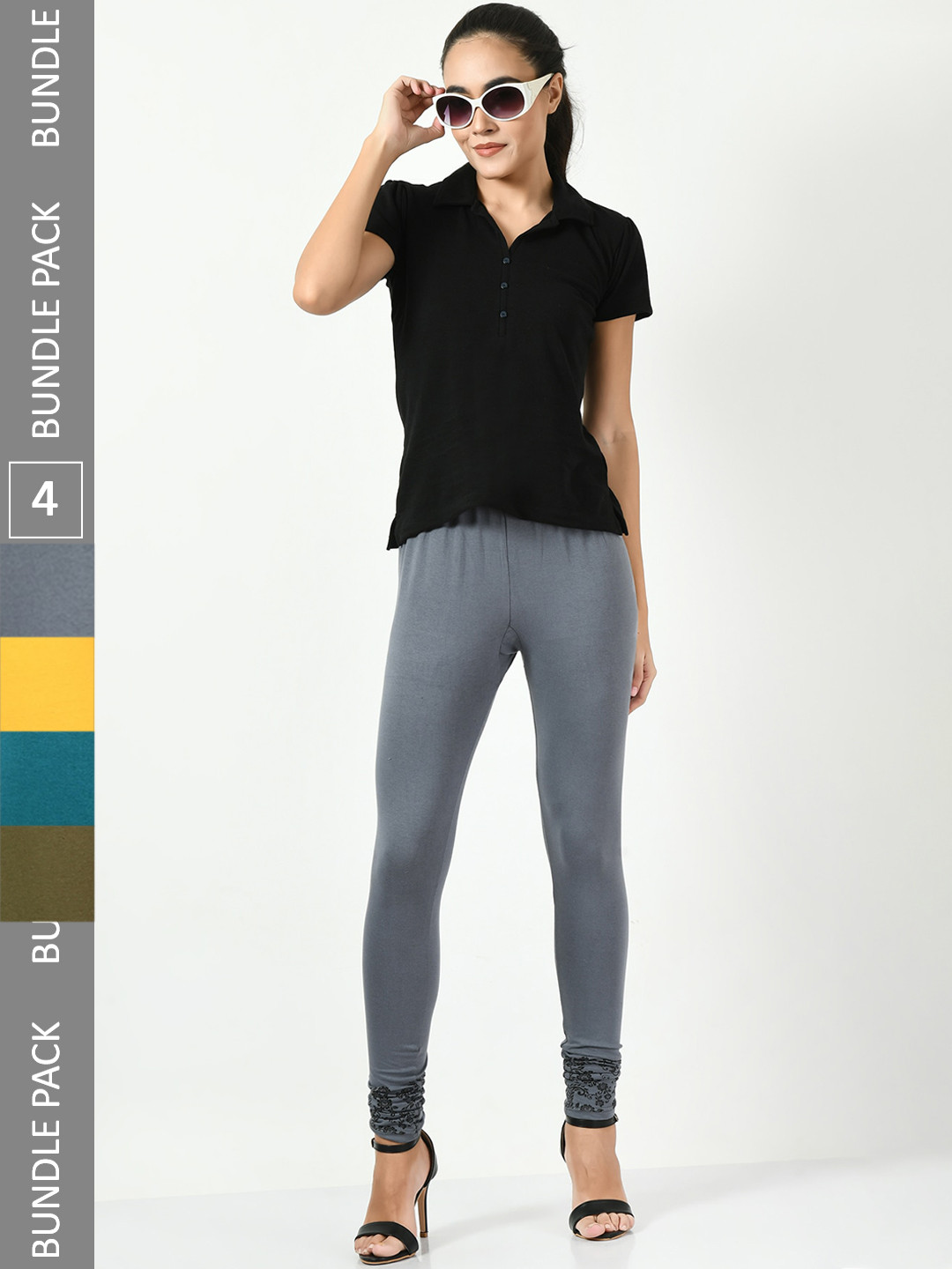 

BAESD Pack Of 4 Slim-Fit Churidar-Length Cotton Lycra Leggings, Green