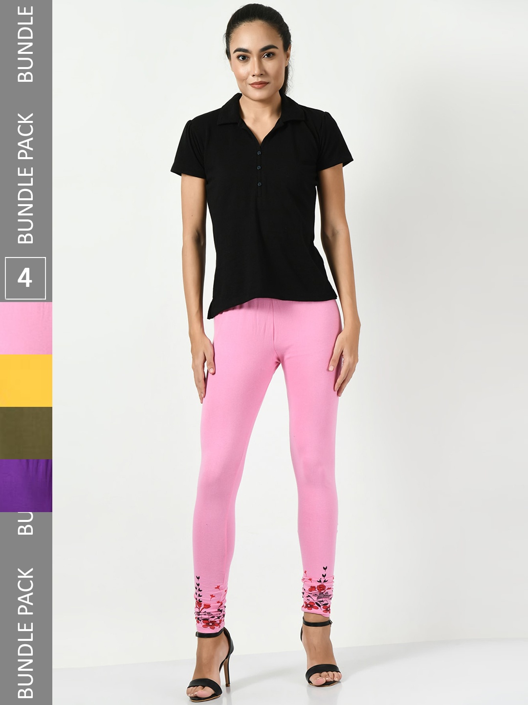 

BAESD Pack Of 4 Slim-Fit Churidar-Length Leggings, Pink
