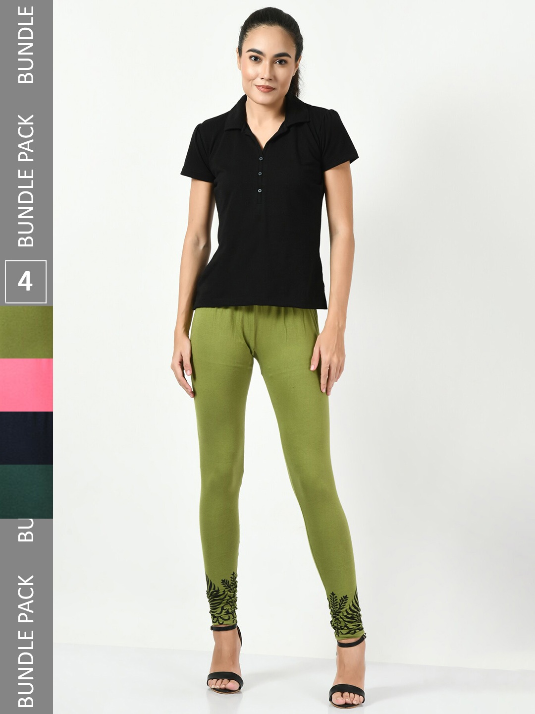 

BAESD Pack Of 4 Slim-Fit Churidar-Length Leggings, Green