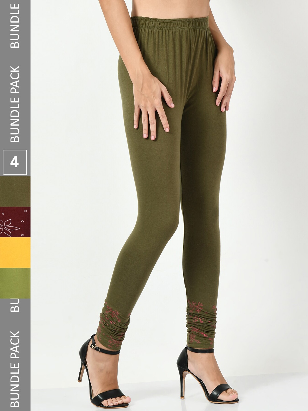 

BAESD Pack Of 4 Slim-Fit Churidar-Length Cotton Leggings, Green