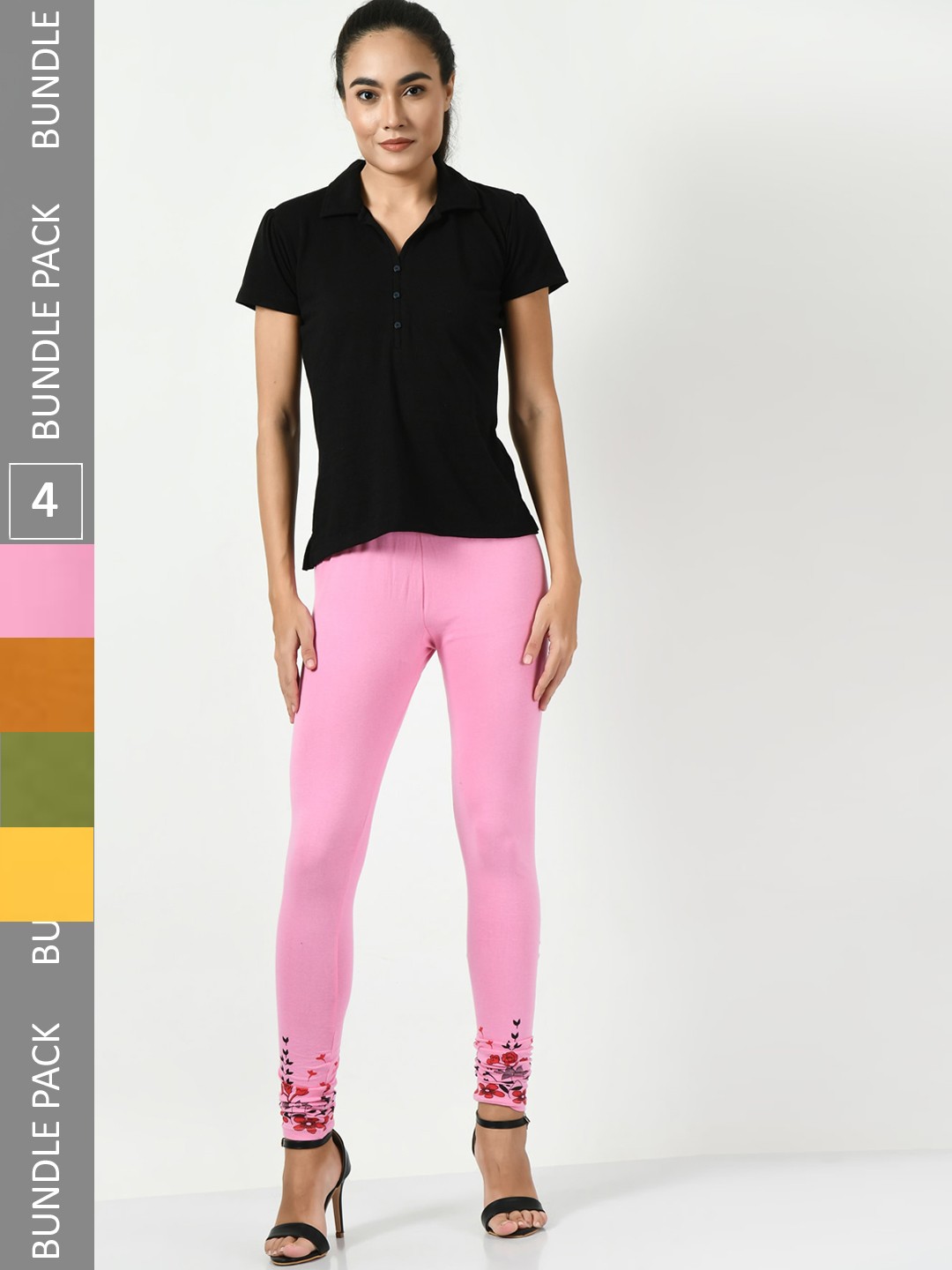 

BAESD Pack Of 4 Slim-Fit Churidar Length Leggings, Pink