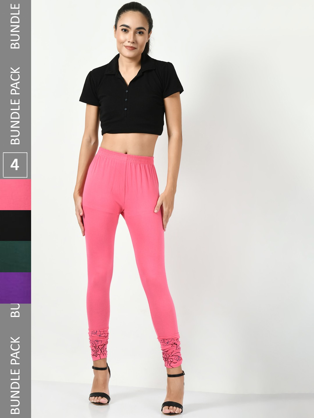 

BAESD Pack Of 4 Slim-Fit Churidar-Length Leggings, Pink