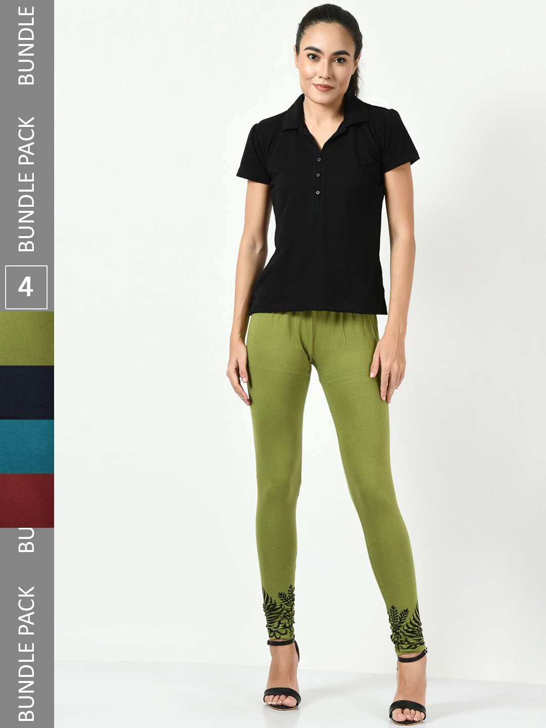 

BAESD Pack Of 4 Churidar Length Leggings, Green
